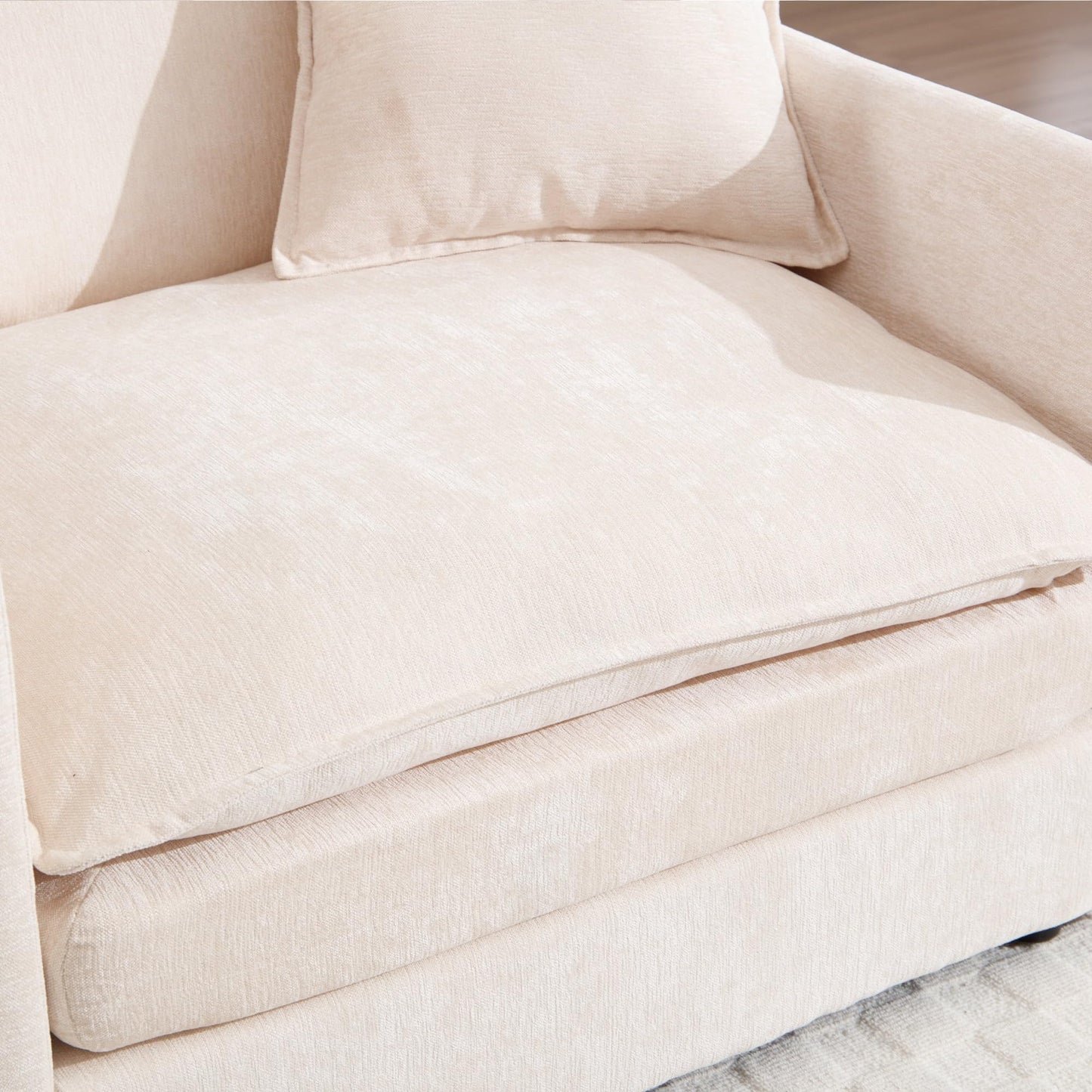 Oversized Accent Chair with Ottoman, Beige Chenille Modern Cloud Chaise Lounge Chair Indoor with Deep Seat, Upholstered Comfy Armchair Reading Chair for Bedroom Living Room Apartment