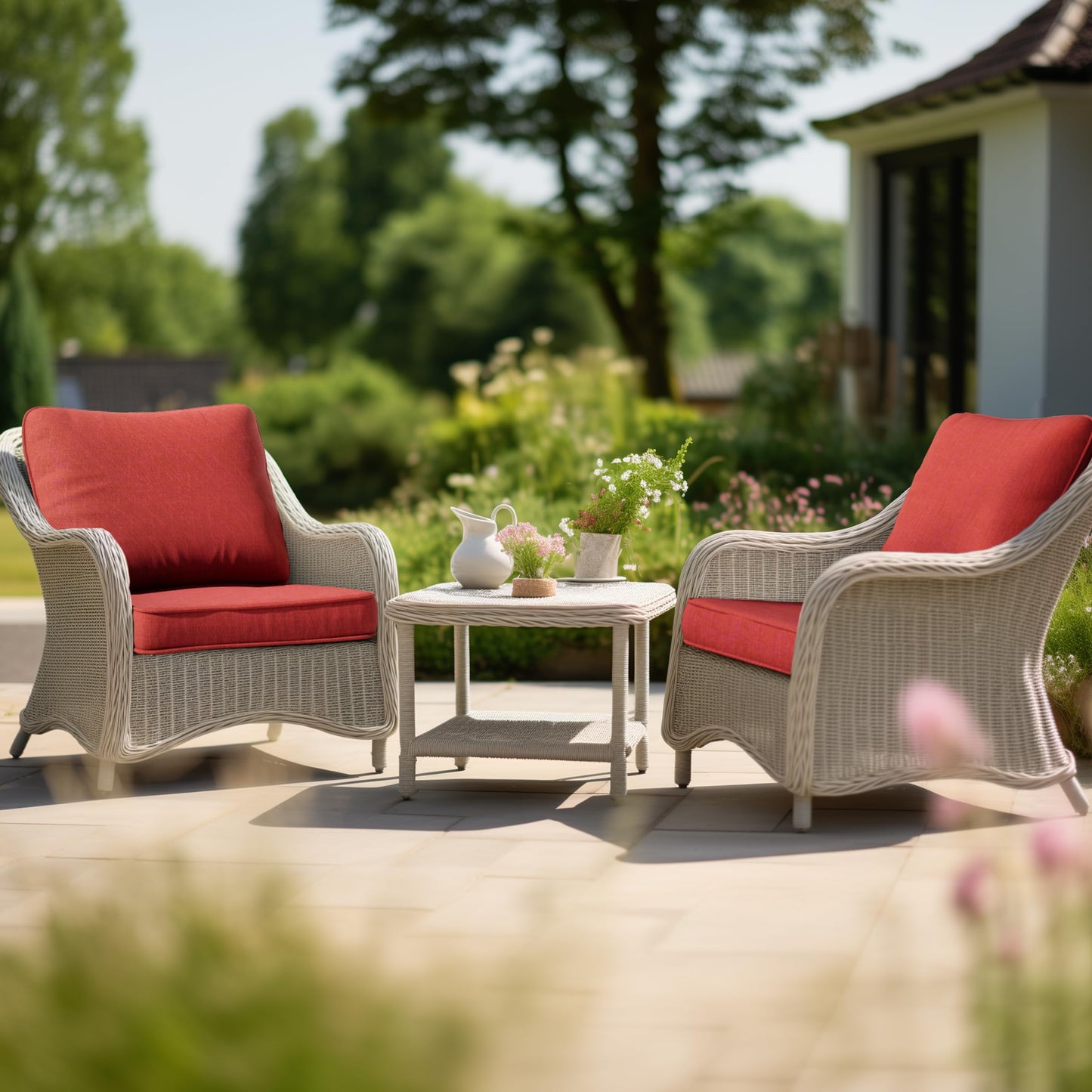PATIOHIT 24x24 Inch Outdoor Cushions for Patio Furniture Water Resistant Patio Chair Cushions 2-Year Fade Resistant Deep Seat Cushions, Replacement Cushions for Outdoor Furniture (Cherry Red)