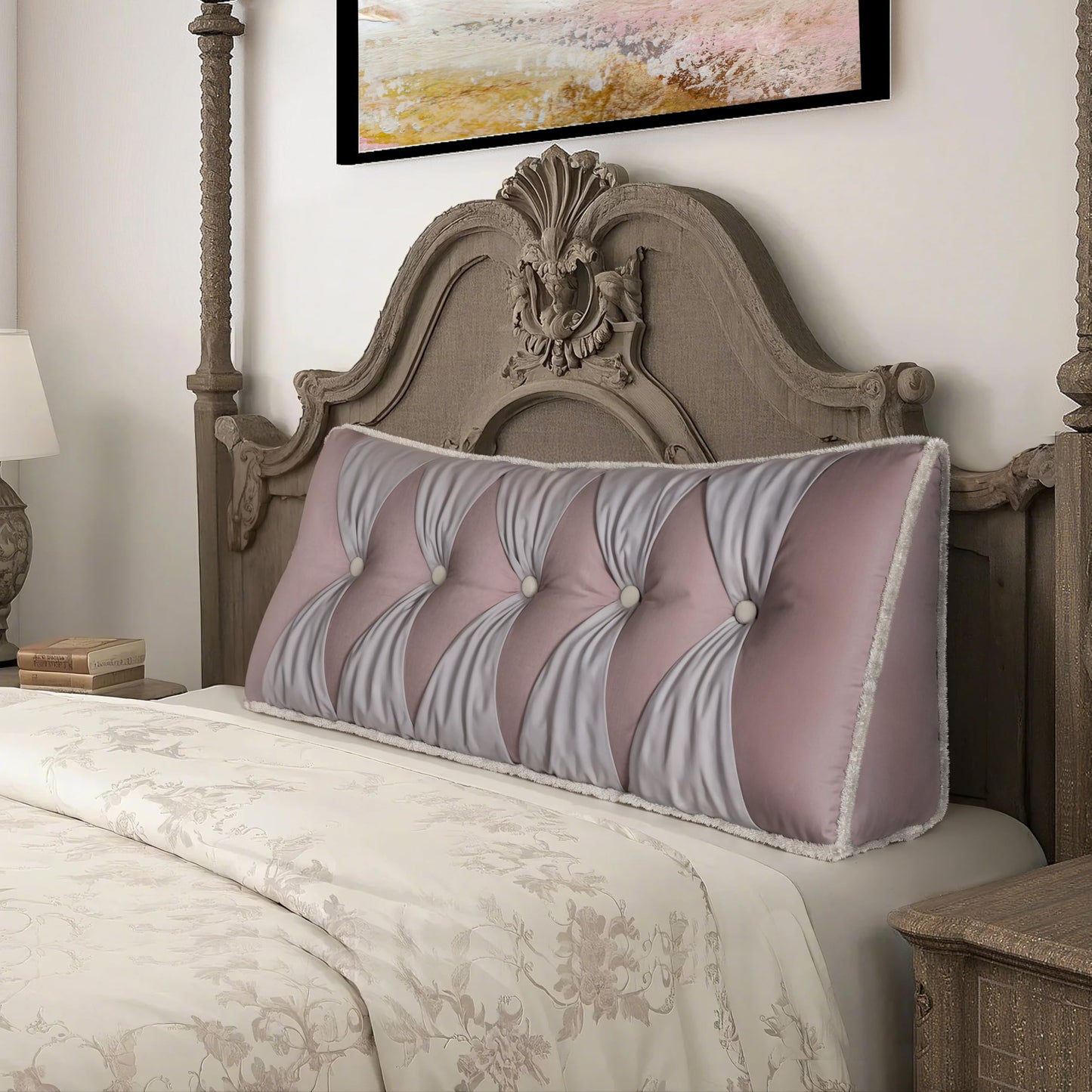 BNCKTRD Headboard Pink Reading Pillows for Sitting Up in Bed Adult Backrest, XXL Tufted Wedge Pillow Daybed Couch Support Cushion Queen Size