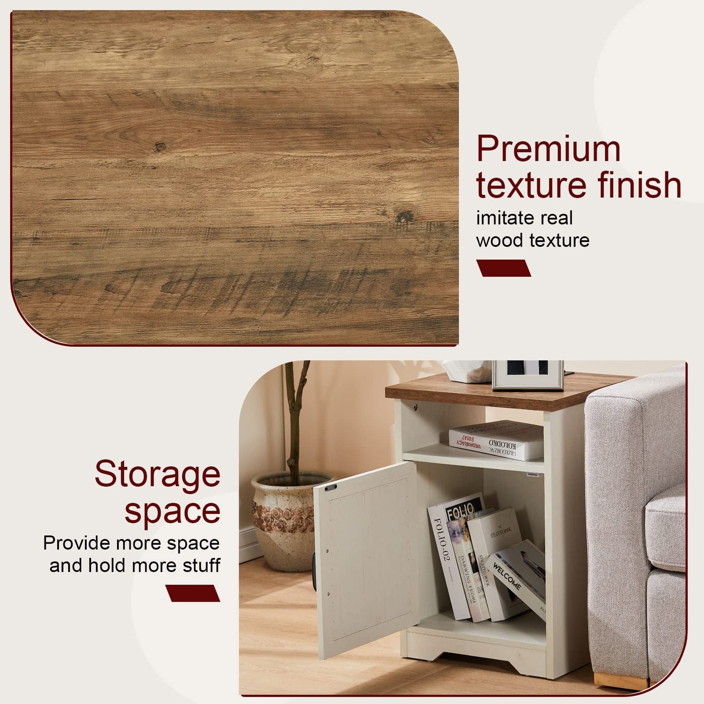 AMERLIFE 4-Piece Farmhouse Table Set Includes Sliding Barn Door TV Stand, Coffee Table& Two End Tables, Side Table with Charging Station and USB Ports, for Living Room, Distressed White, 66"