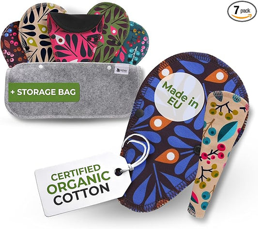 Cloth Panty Liners Thong; 7-Pack (Small) Mini Organic Cotton Reusable Panty Liners for Women Made in EU; Feminine Daily Tanga Washable for Women; Sanitary Reusable, NOT for Period