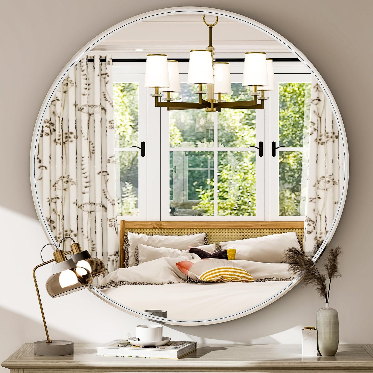 Easly 30 Inch Round Bathroom Mirror - Wall Mounted Circle Mirror with Metal Frame, Modern Mirror Suitable for Bathroom, Vanity, Entryway, Living Room, Wall Decor，Silver