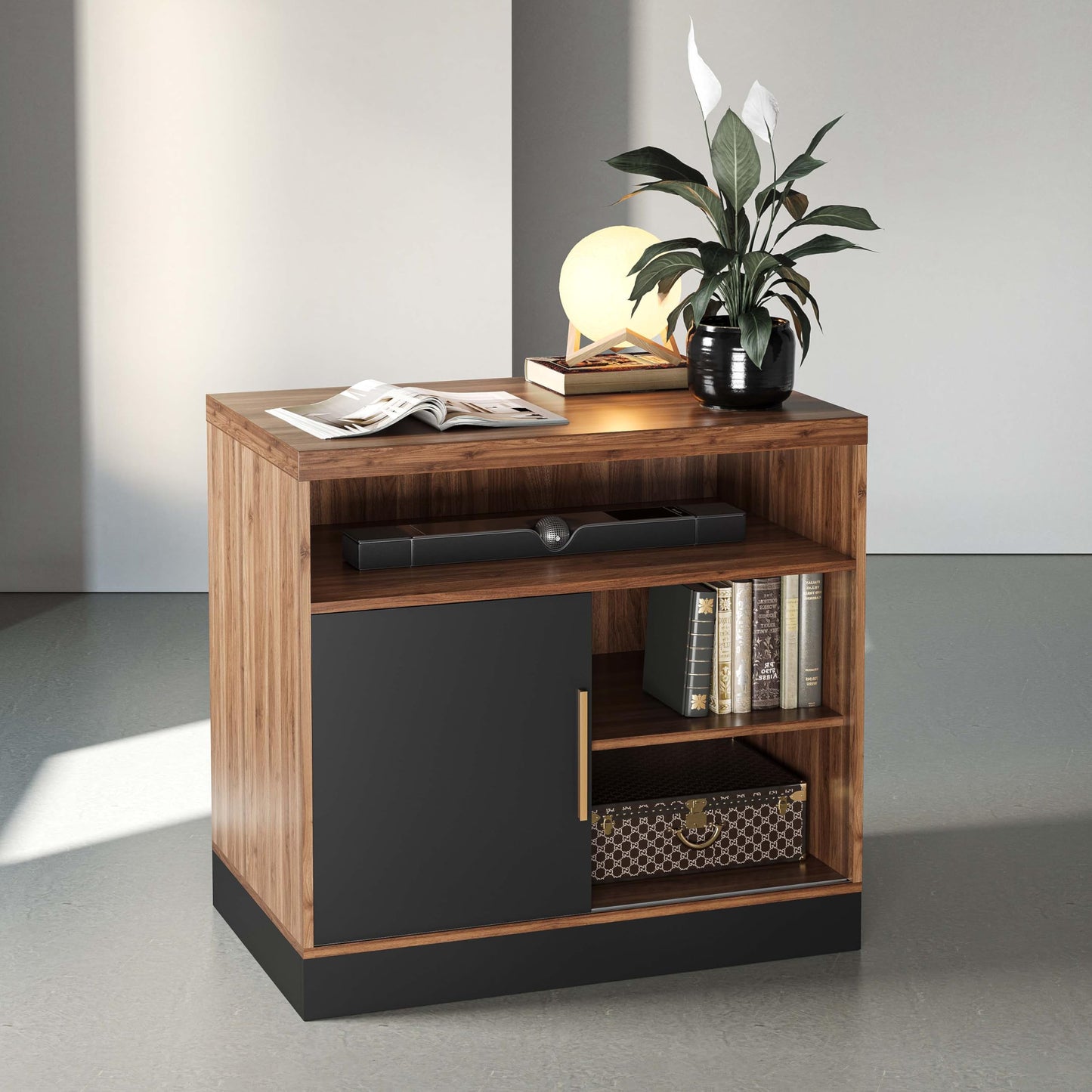 ModernMate Wood File Cabinet with Door, Filing Cabinet for Home Office with Adjustable Open Storage Shelves, 31W*20D*29H Lateral File Cabinet, Black Walnut