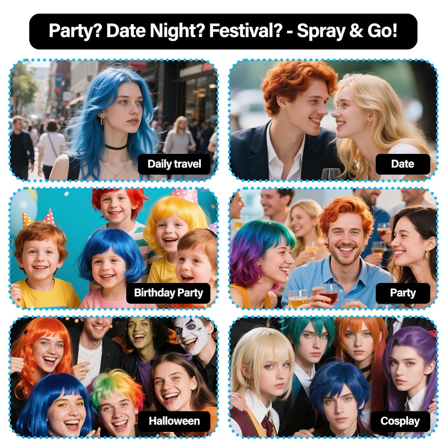 Temporary Hair Color Spray For Women Kids Men, Washable Temporary Hair Dye Spray One Day Hair Color Wax Non-Sticky For Cosplay Party DIY, Christmas Party, Halloween Crazy Hair Day (Black, 4.06 oz)