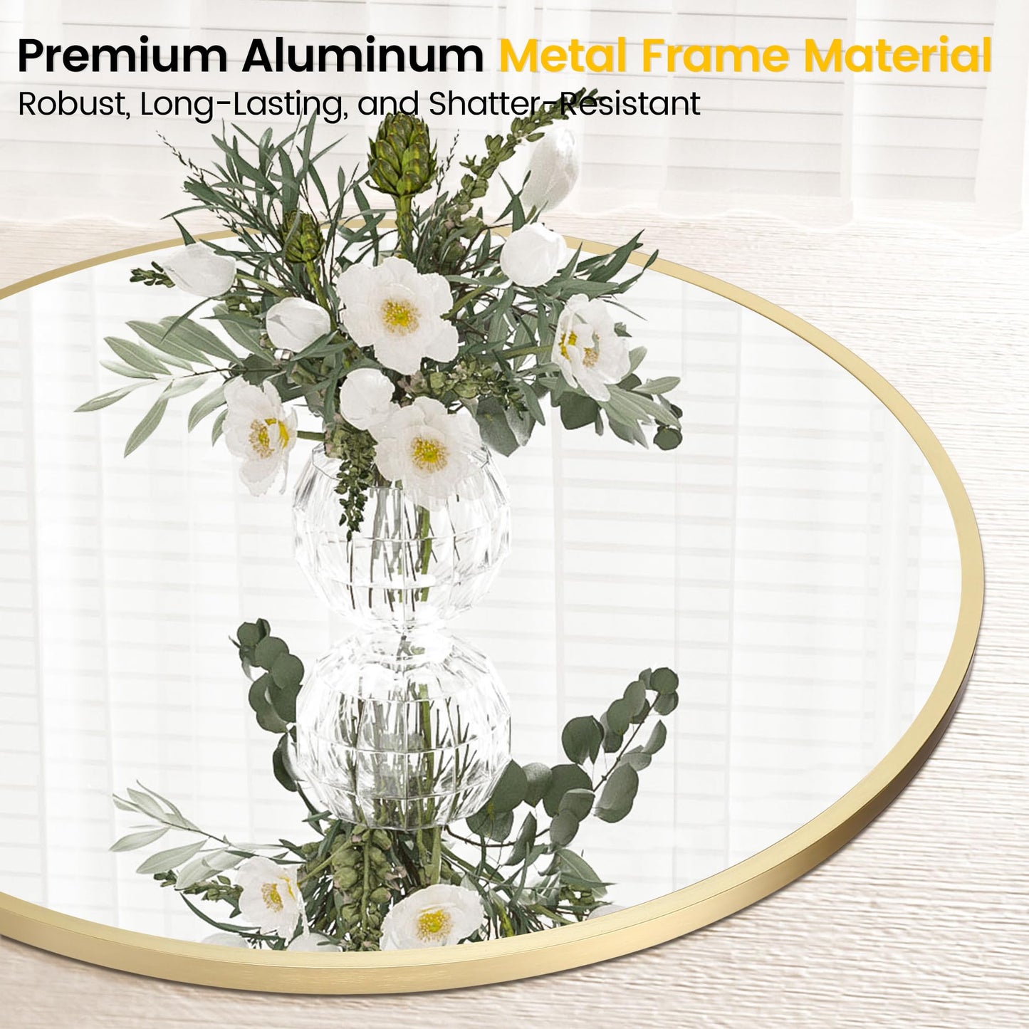 GarveeHome Large Round Mirror for Wall, 36 Inch Large Aluminum Alloy Frame Circle Mirror, High Definition Eco-Friendly Gold Round Bathroom Mirror for Over Sink, Wall Mirror for Entryway, Bathroom