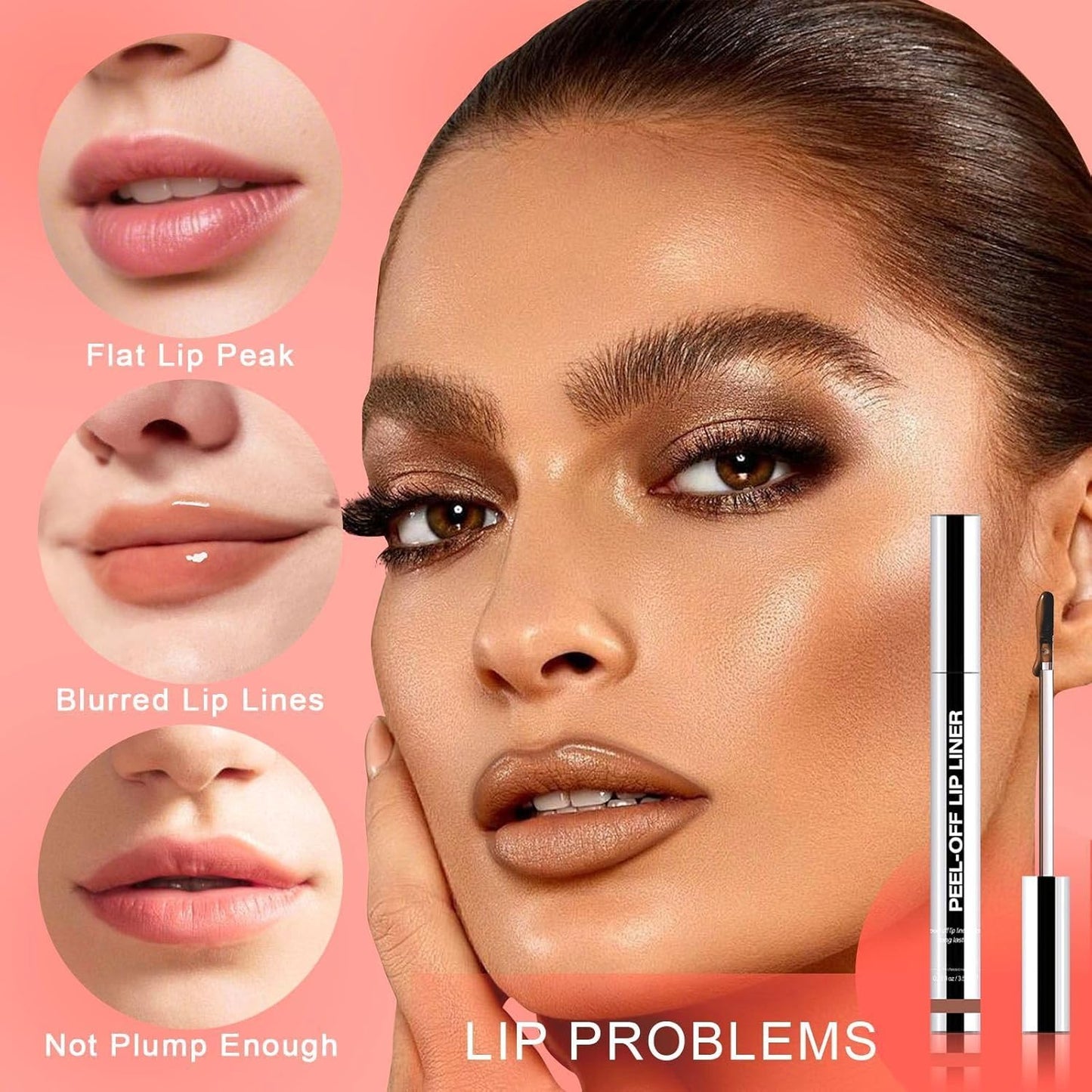 Peel Off Lip Liner Stain - Long Lasting Natural Lip Stain Transfer-proof Lip Liner, Moisturizing Waterproof Lip Gloss Stain, Highly Pigmented Color for All Skin, Ideal Gifts for Women (Coral)