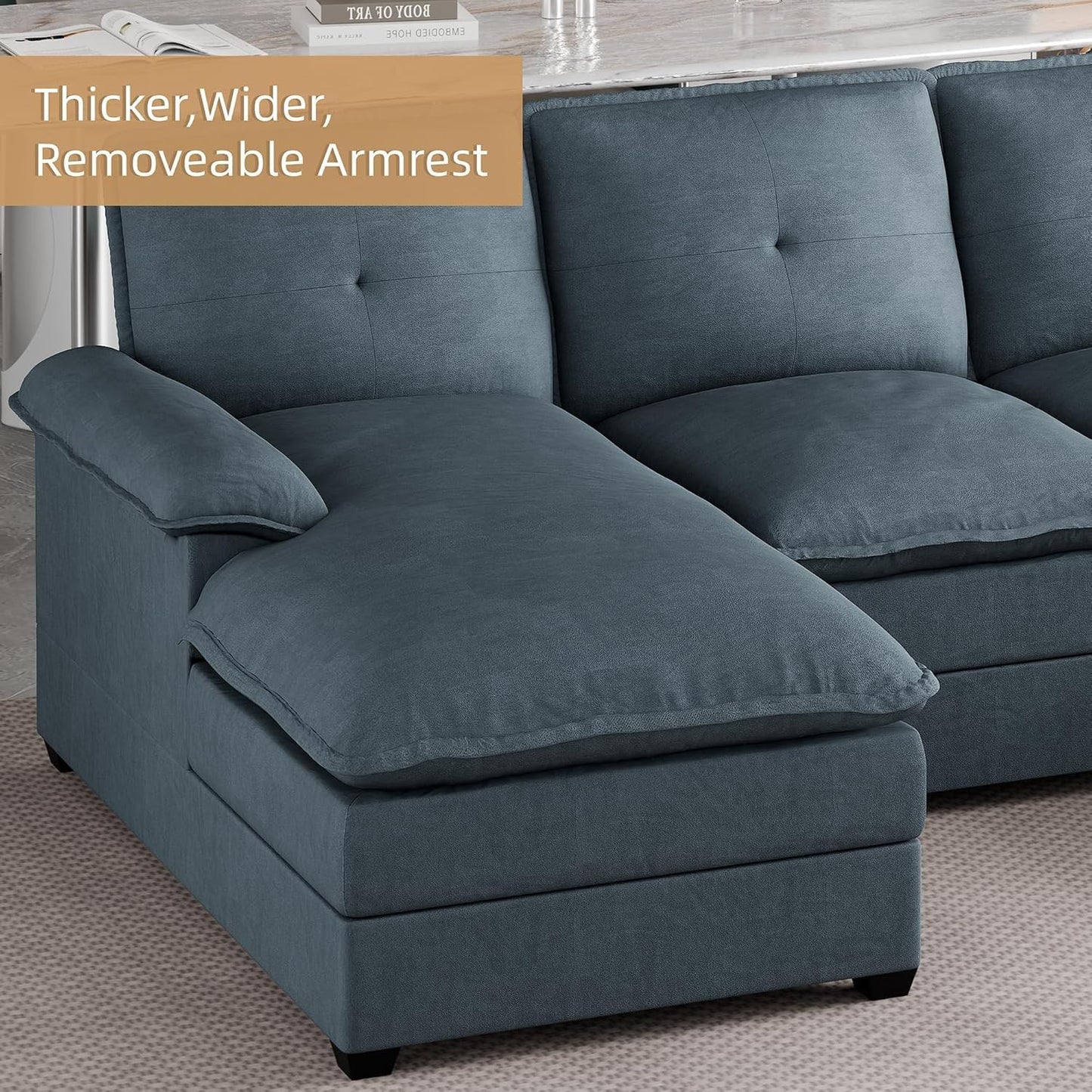 JAMFLY 110" Sectional Couches for Living Room, U-Shaped Couch 4 Seat Sofas with Double Chaises, Modern Modular Sectional Sofa Set for Apartment Furniture for Apartment, Dark Grey
