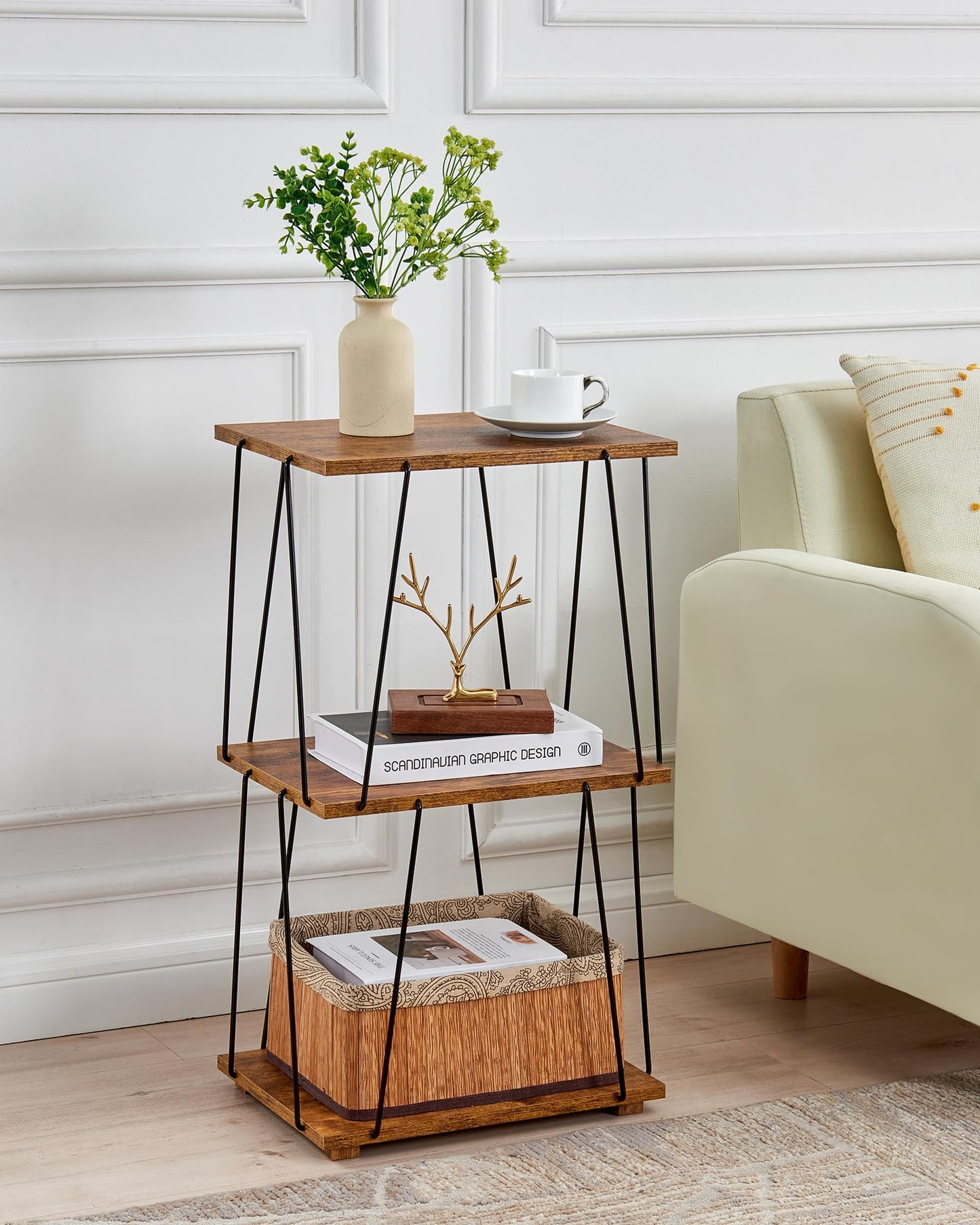 KJGKK Tall End Table, Small Side Table, 29 inch High Entryway Table, Bedside Table for Living Room, Bedroom and Office, Rustic Brown