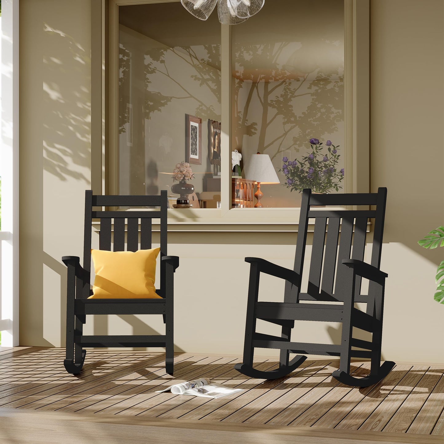Outdoor HDPE Rocking Chairs Set of 2, HDPE Oversized Patio Rocking Chairs, All Weather Resistant Porch Rocker, Heavy Duty Front Plastic Rockers for Outside