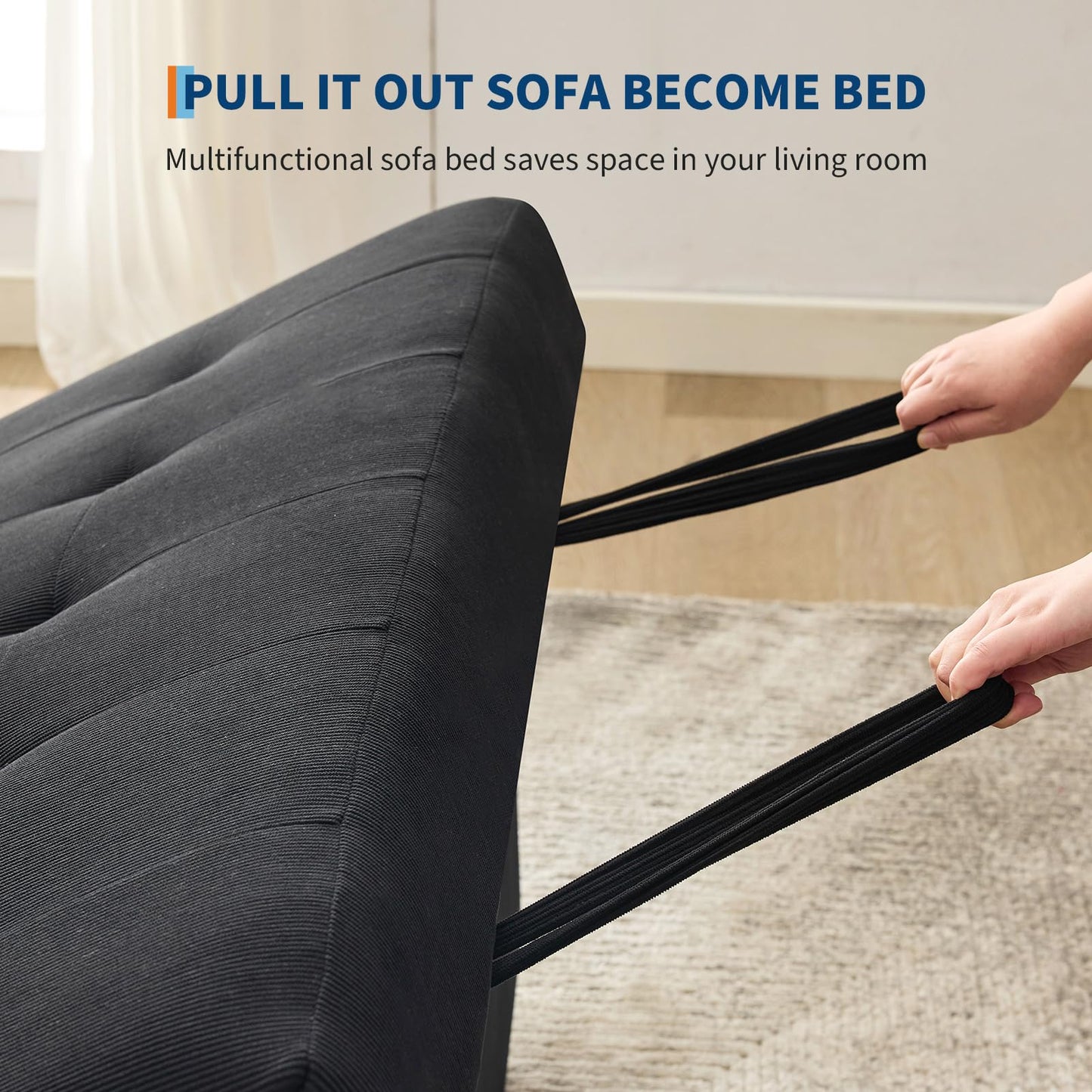 PeacefulHues Sofa Bed Couch, Futon Sleeper Couches with Pull Out Bed, USB Convertible Sofa Cama for Small Spaces, Living Room or Rv 3 in 1 Loveseat Furniture That Turns into Lounge Recliner