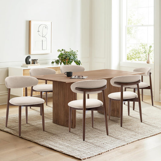 COLAMY Wooden Dining Chairs Set of 6, Modern Upholstered Fabric Dining Room Chair, Farmhouse Kitchen Side Chairs with Foot Pegs, Beige