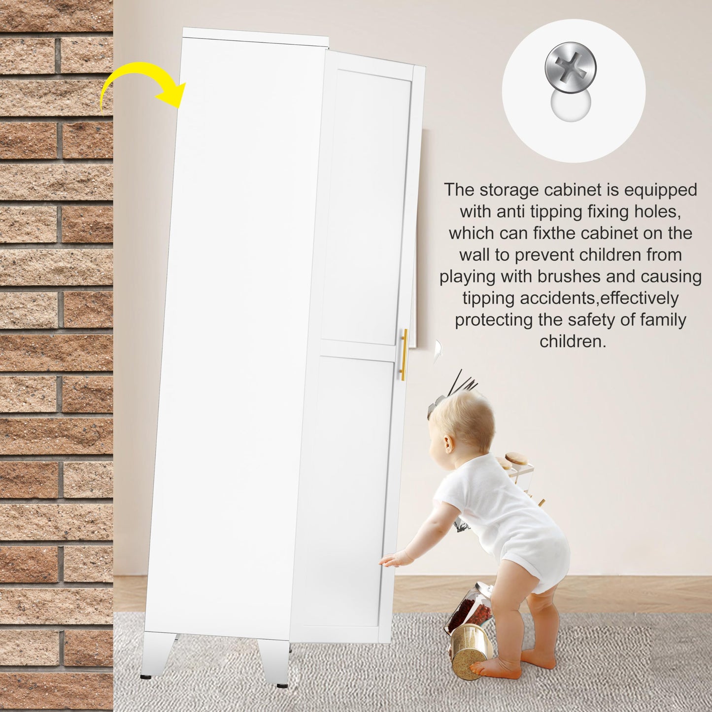 erosoei 75.2”H Metal Kitchen Pantry Storage Cabinet, Storage Cabinets with Adjustable Feet and Shelves,Food Pantries Cupboard for Kitchen, Living Room, Laundry Room and Dinning Room（White）