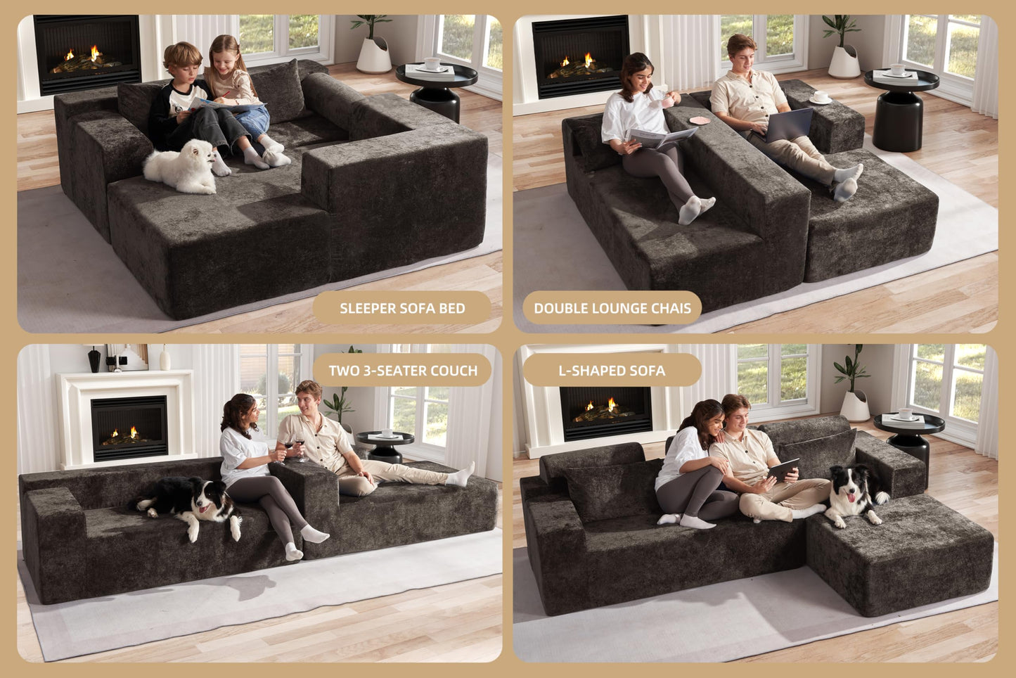 Homguava Modular Sectional Couches for Living Room,105" Cloud Couch with L-Shape Chaise,Comfy Sofa Living Room Couch with Deep Seat,No Assembly L Couch,Luxury Distressed Velvet(Yellow Brown,R)