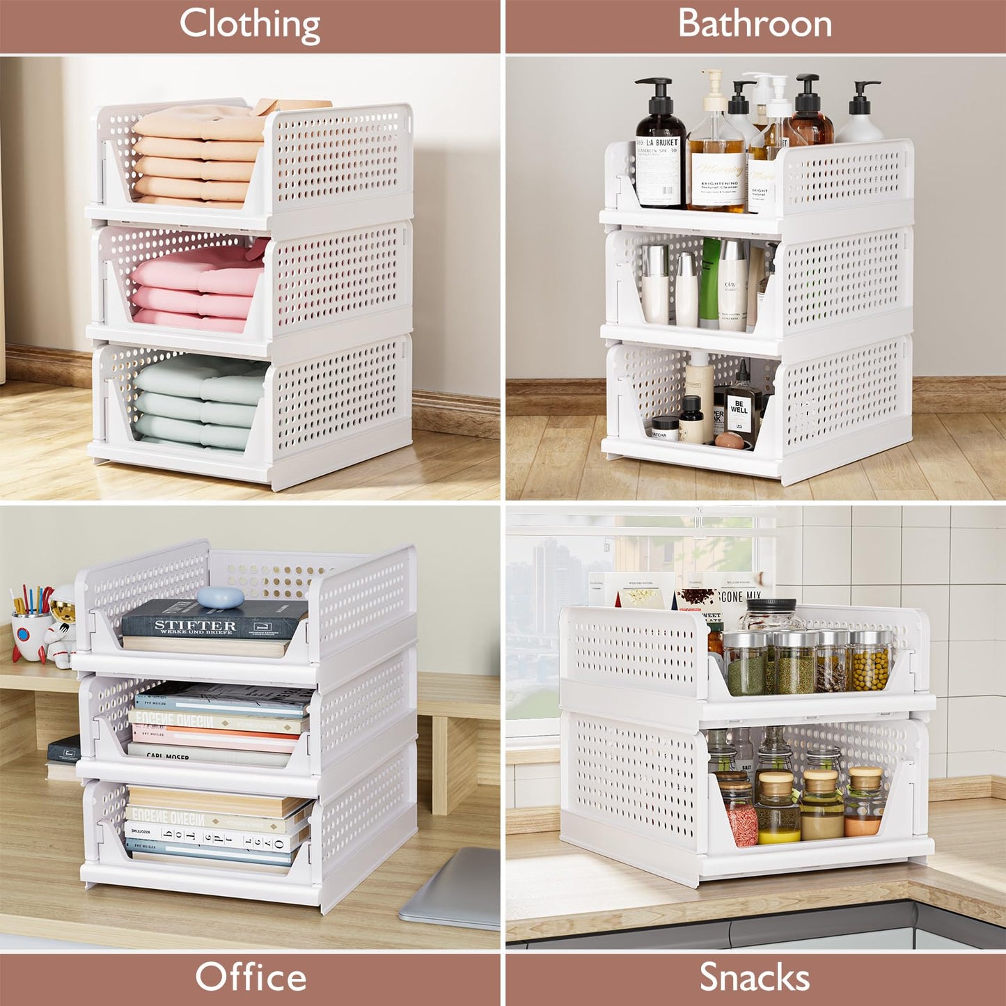 CTSNSLH 5 Pack Folding Closet Organizers Storage Box, Stackable Storage Bins, Plastic Drawer Basket Closet Storage for Wardrobe Cupboard Kitchen Bathroom Office White-5L