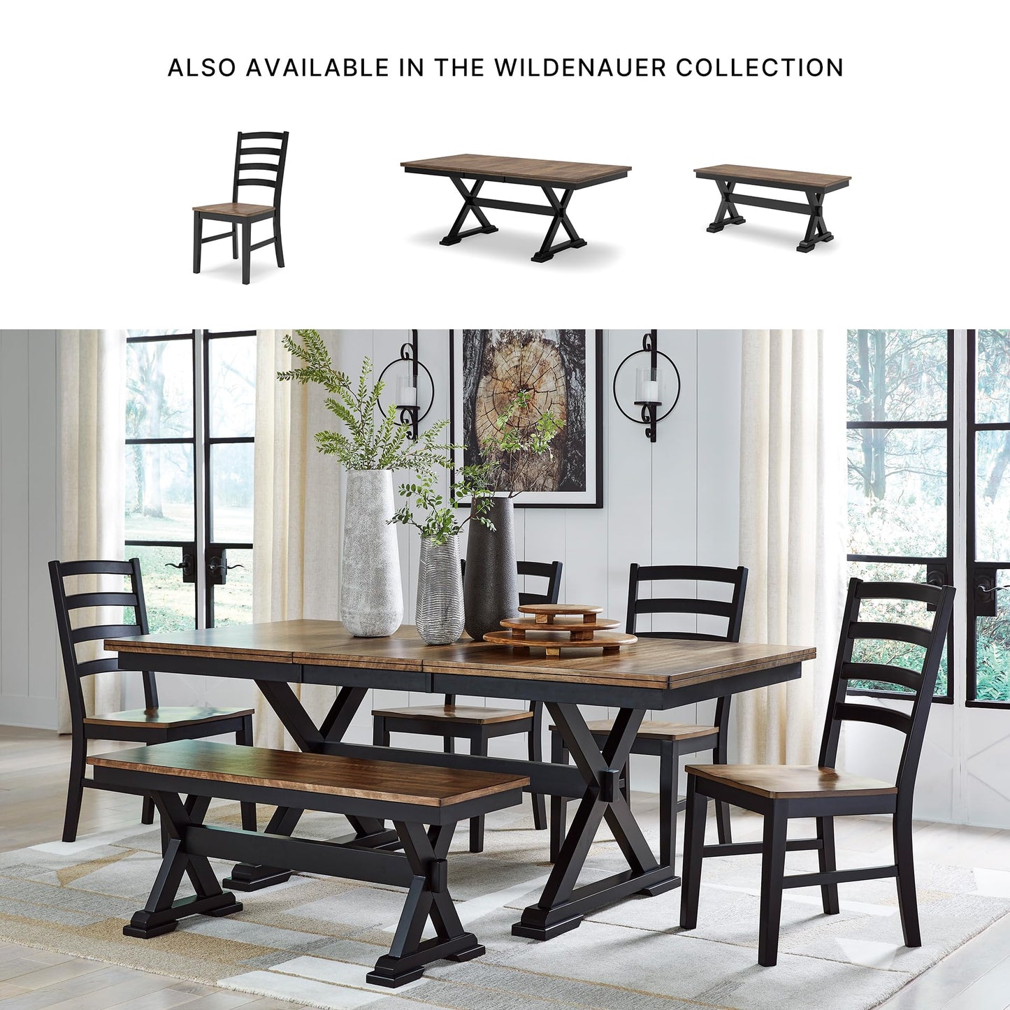 Signature Design by Ashley Wildenauer Rustic Armless Dining Chair, Set of 2, Black & Light Brown