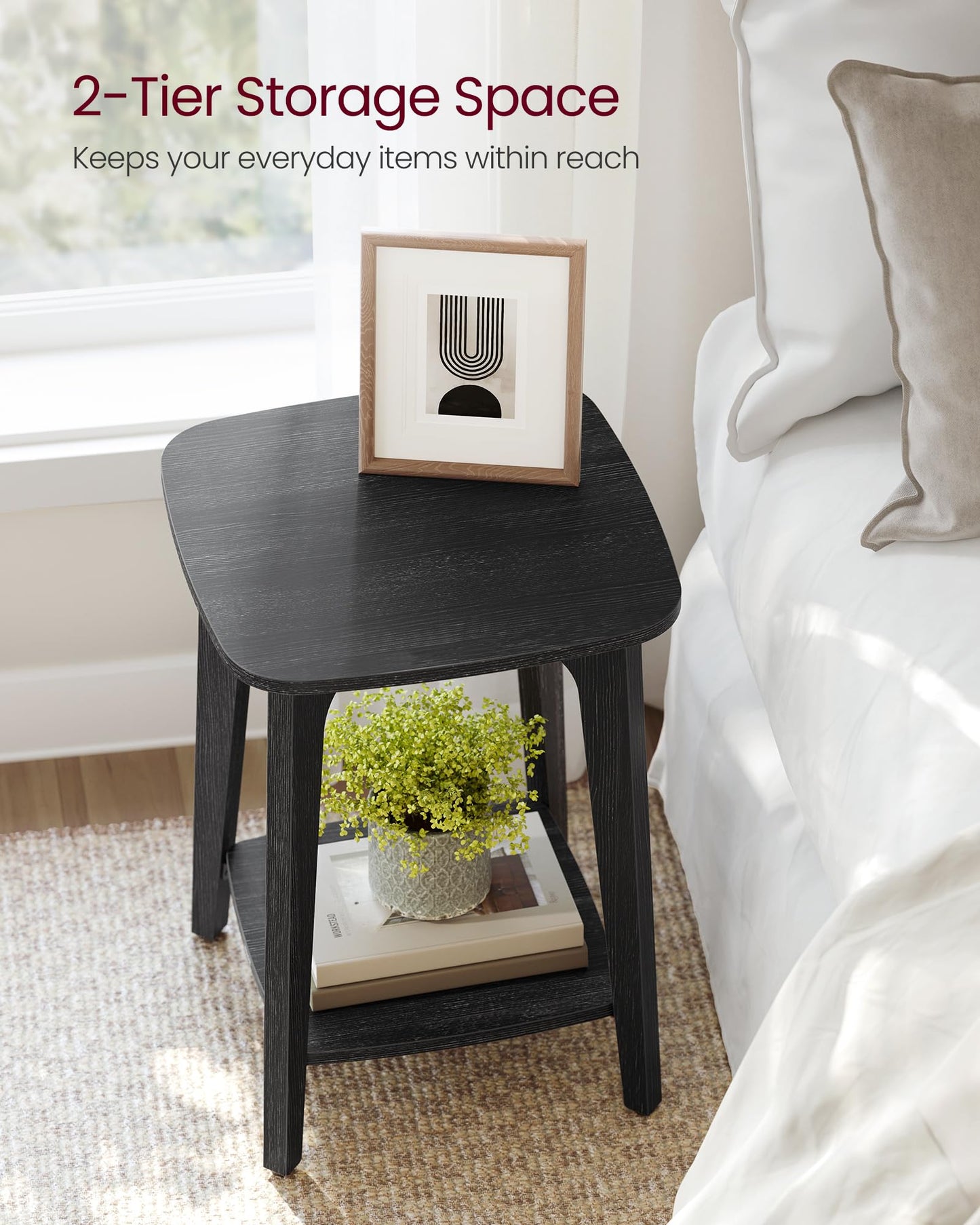 VASAGLE Side Table, Small Square End Table with Lower Shelf, Nightstand for Small Spaces, Living Room, Bedroom, Charcoal Gray ULET236B01