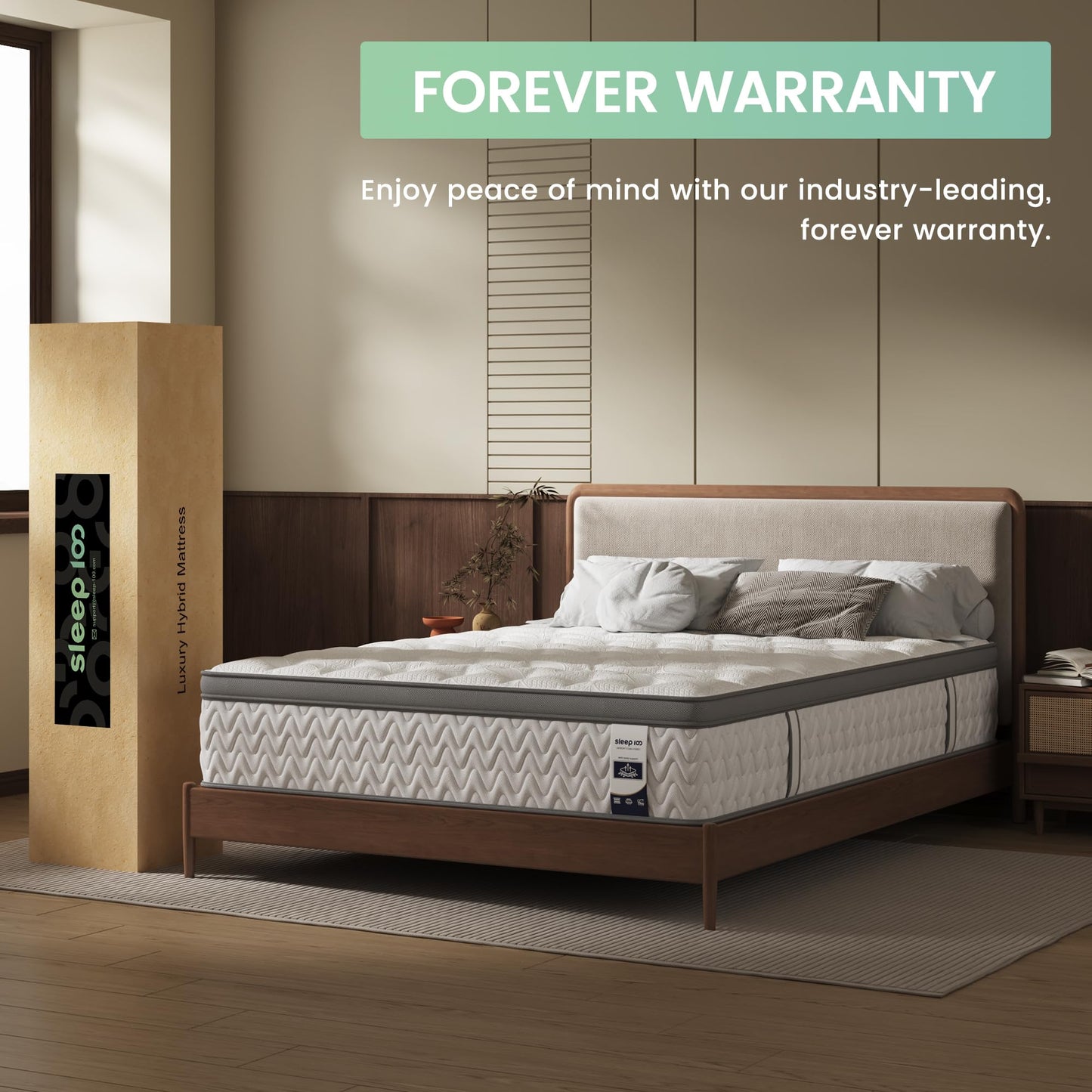 SLEEP100 King Mattress 14 Inch, 5-Zone Deep Sleep Firm Mattress with Extra Lumbar & Shoulder Support, Hotel Collection Hybrid Mattresses Pain Relief - Fiberglass Free & No Odor, 365 Night Trial