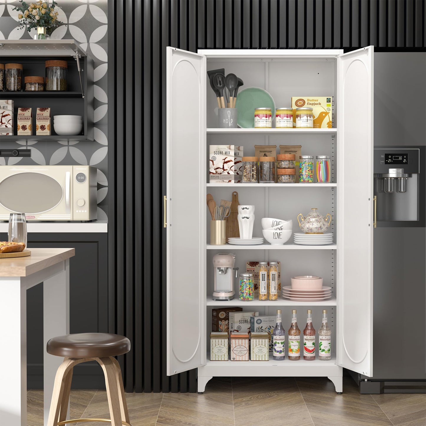 Metal Storage Cabinet with Doors and Shelves,75 Inch White Pantry Cabinets for Kitchen Storage,Tall Kitchen Pantry Cabinet for Living Room, Dining Room