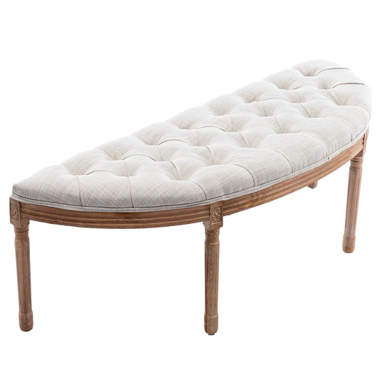 chairus Linen Halfmoon Entryway Bench 55" Button Tufted Semi-Circle Ottoman Comfy Upholstered Seat for Bedroom/End of Bed/Mudroom/Indoor, Beige