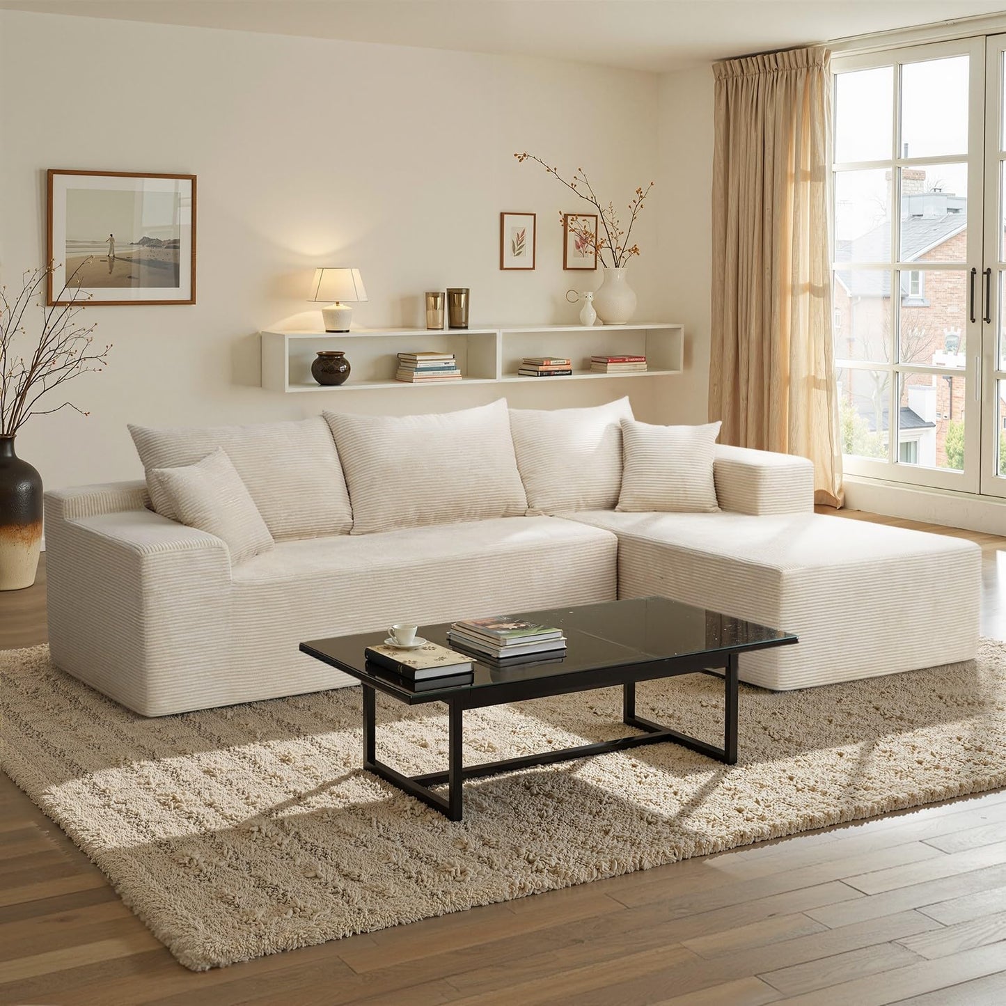 Cloud Sectional Couch with L-Shape Chaise,Modern Modular Sofa with Deep Seat, Upholstered Couches for Living Room Bedroom,No Assembly Required, Beige (Right Facing Chaise)