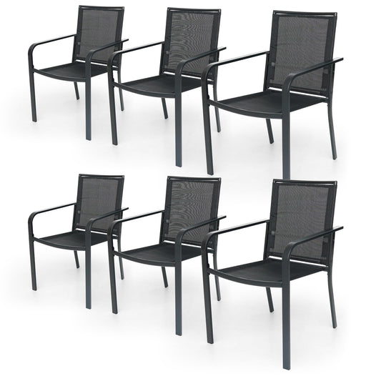 Anmutig Patio Dining Chairs Set of 6, Outdoor Stackable Dining Furniture Set, All Weather Dining Set for Lawn, Garden, Backyard, Poolside Black
