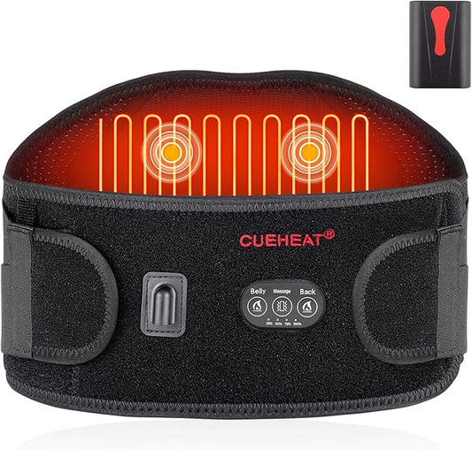 CUEHEAT Heated Waist Belt, Cordless Back and Belly Heating Massage, Electric Rechargeable Battery Powered