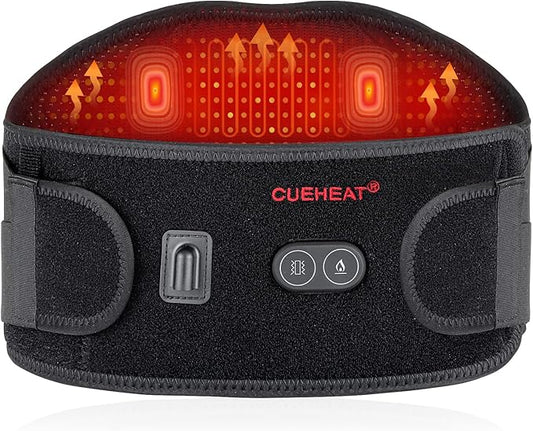 CUEHEAT Heated Waist Belt, Cordless Heating Pad for Low Back, Electrical Heating and Massage, Rechargeable Battery Powered (Dark Black, 49inch)