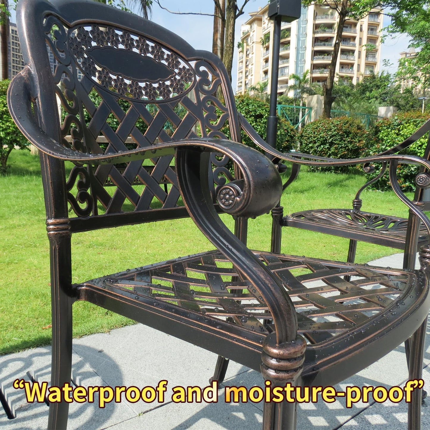 FAPOLITE Outdoor Dining Chair Cast Aluminum Patio Chairs Set of 2 All-Weather Patio Dining Chair with Adjustable Feet for Backyard Garden (Muran Chair)