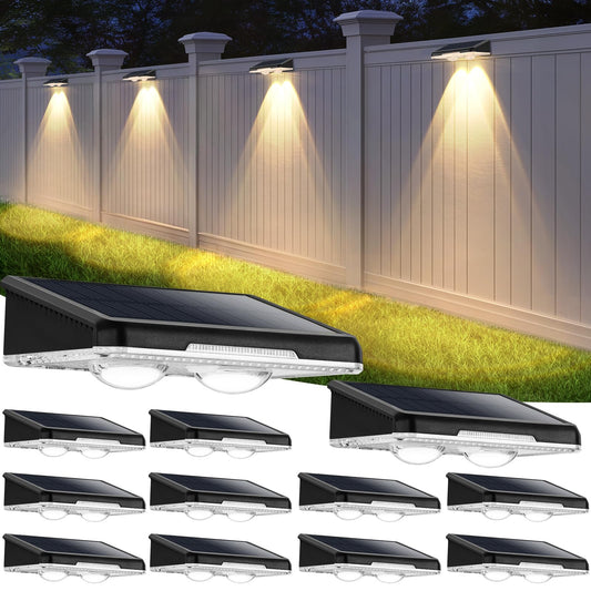 Brightever Solar Fence Lights Outdoor 12-Pack, Waterproof LED Solar Powered Deck Lights with 3 Modes (3000K/4500K/6500K) for Outside, Step, Stairs, Balcony, Yard, Patio, Walkway, Pathway, Railing