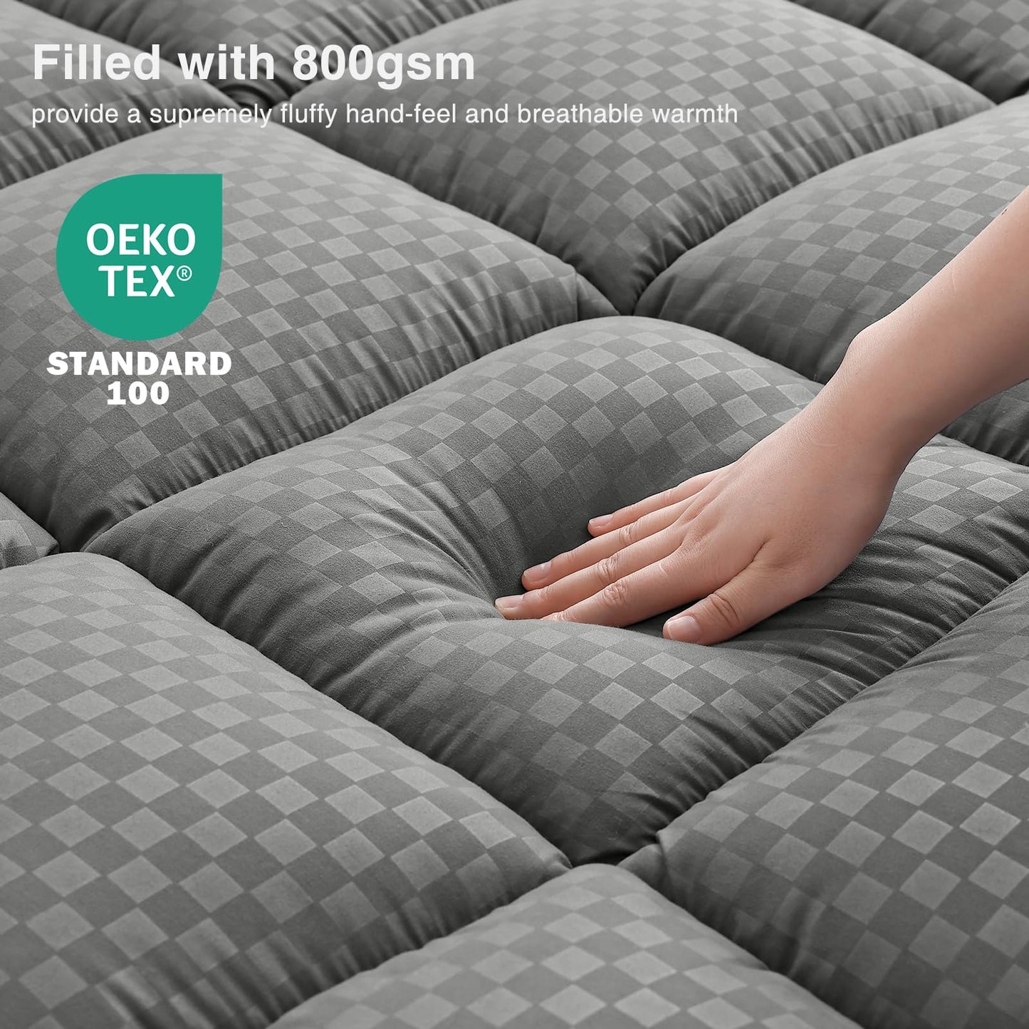 OLANLY Dual-Layer 4 Inch Queen Size Memory Foam Mattress Topper for Back Pain, 2 Inch Cooling Pillow Top Mattress Pad Cover and 2 Inch Gel Memory Foam Topper, Deep Elastic Pocket, Grey