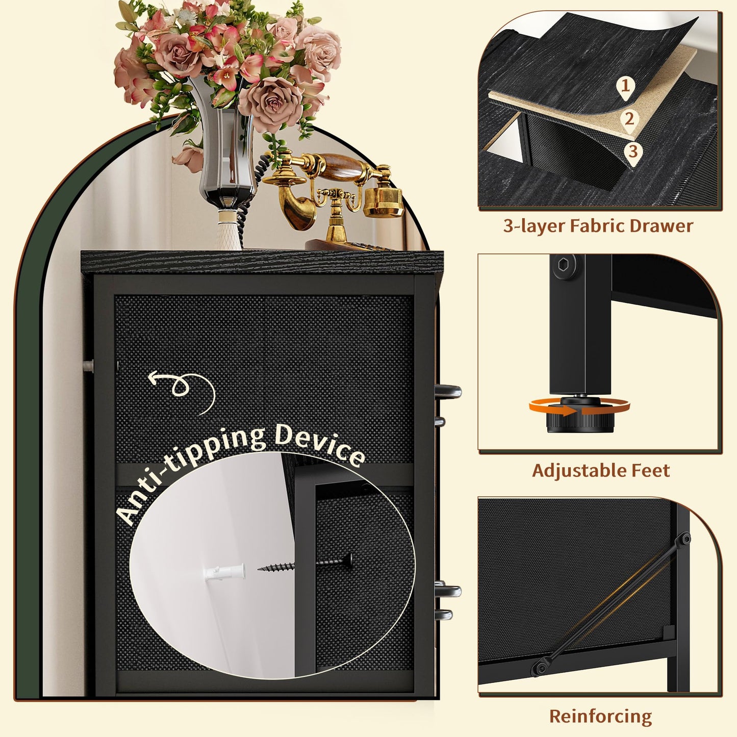 Romorgniz 13 Drawer Dresser for Bedrom,Tall Black Chest of Drawers for Bedroom with Led Light and 4 Charging Ports,Hallway, Closet, Entryway,11.8" D x 35.4" W x 47.3" H