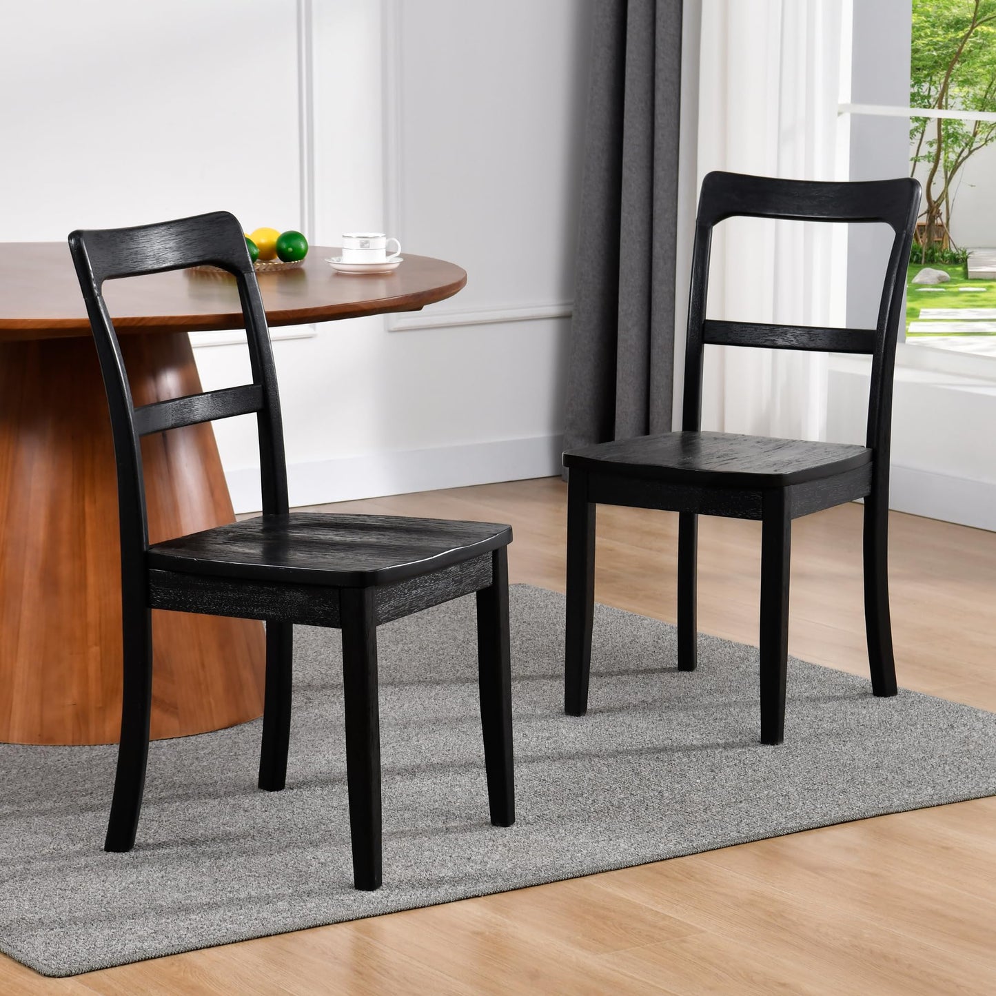 DUHOME Black Wooden Dining Chairs Set of 2,Black Wire Brushed Farmhouse Style Ladder Back Wood Dining Room Chairs Wooden Kitchen Chairs for Home Kitchen, Dining Room,Living Room,Bistro
