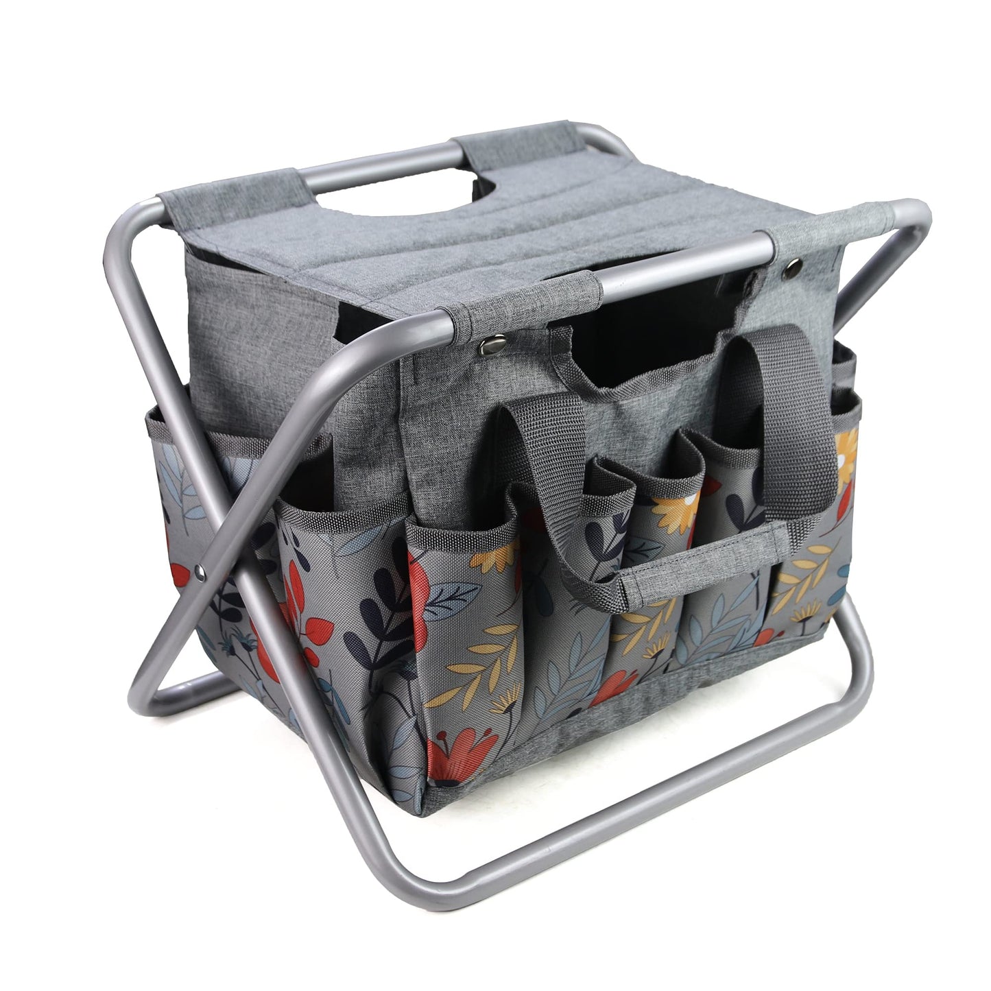 MDSTOP Folding Gardening Stool with Detachable Storage Tote Bag, Gardening Tools Set Organizer for Fishing Outdoor Sports Hiking Camping Garden, Gardening Gifts for Mom/Dad, Without Tools (Aluminum)