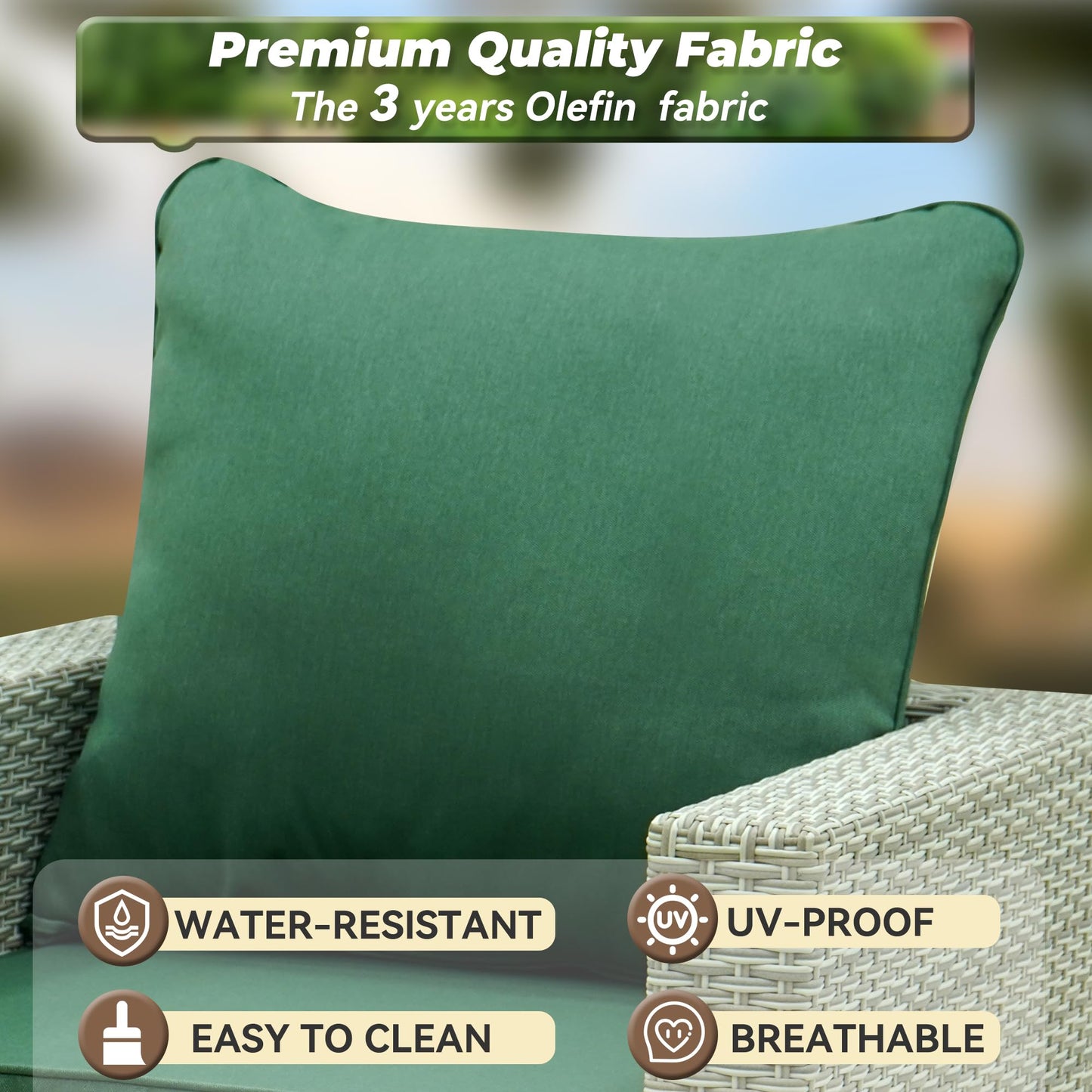 Outdoor Seat Cushion Set 24 x 22 Inch,Olefin Fabric Deep Seat Patio Cushions,Patio Furniture Cushions with Removable Cover,Rain-Proof and Fade Resistant Deep Seat Bottom & Back Cushion with Pillow