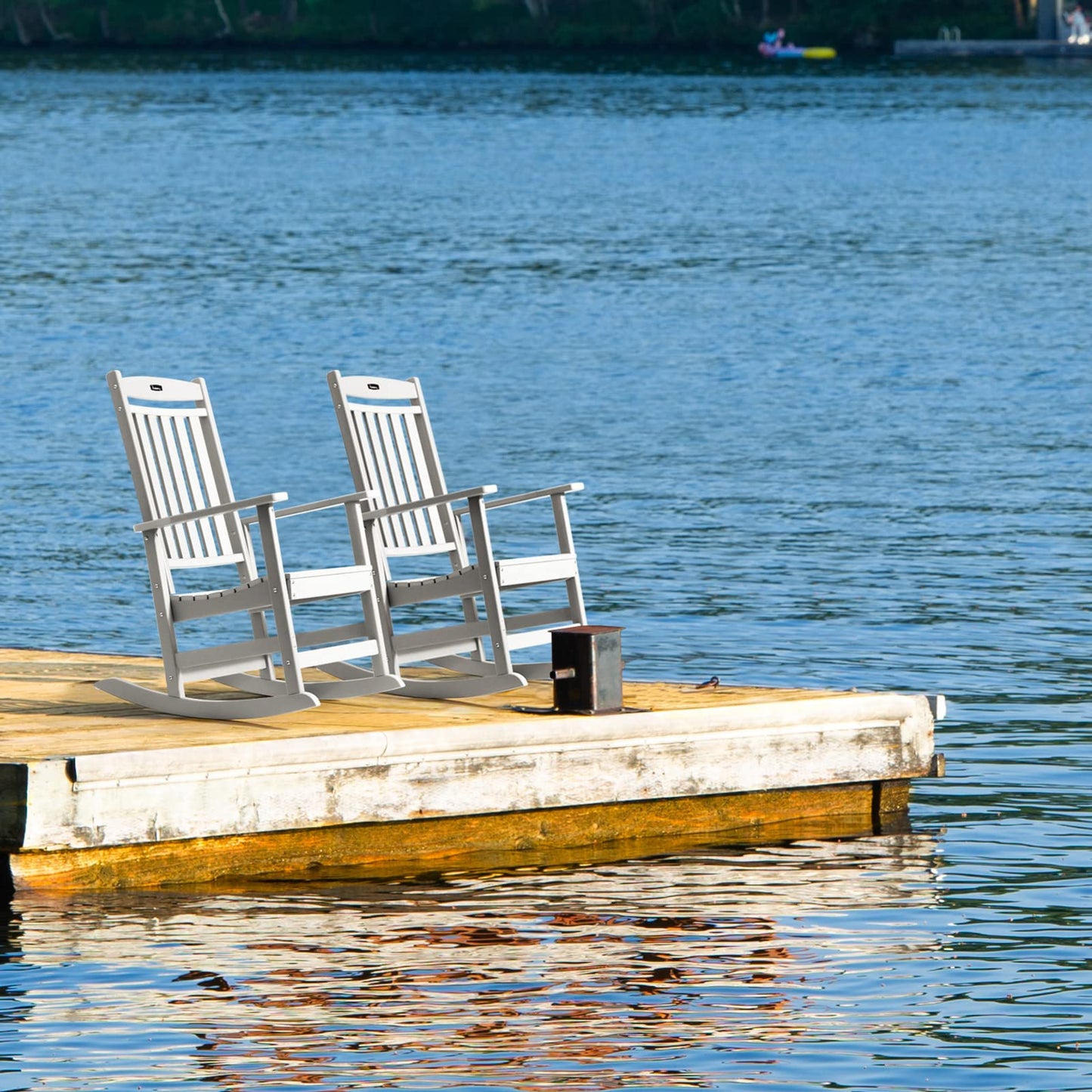 FUNBERRY Outdoor Rocking Chairs, HDPE All Weather Poly Lumber Rocker, High Back Patio Rockers Easy Assembly