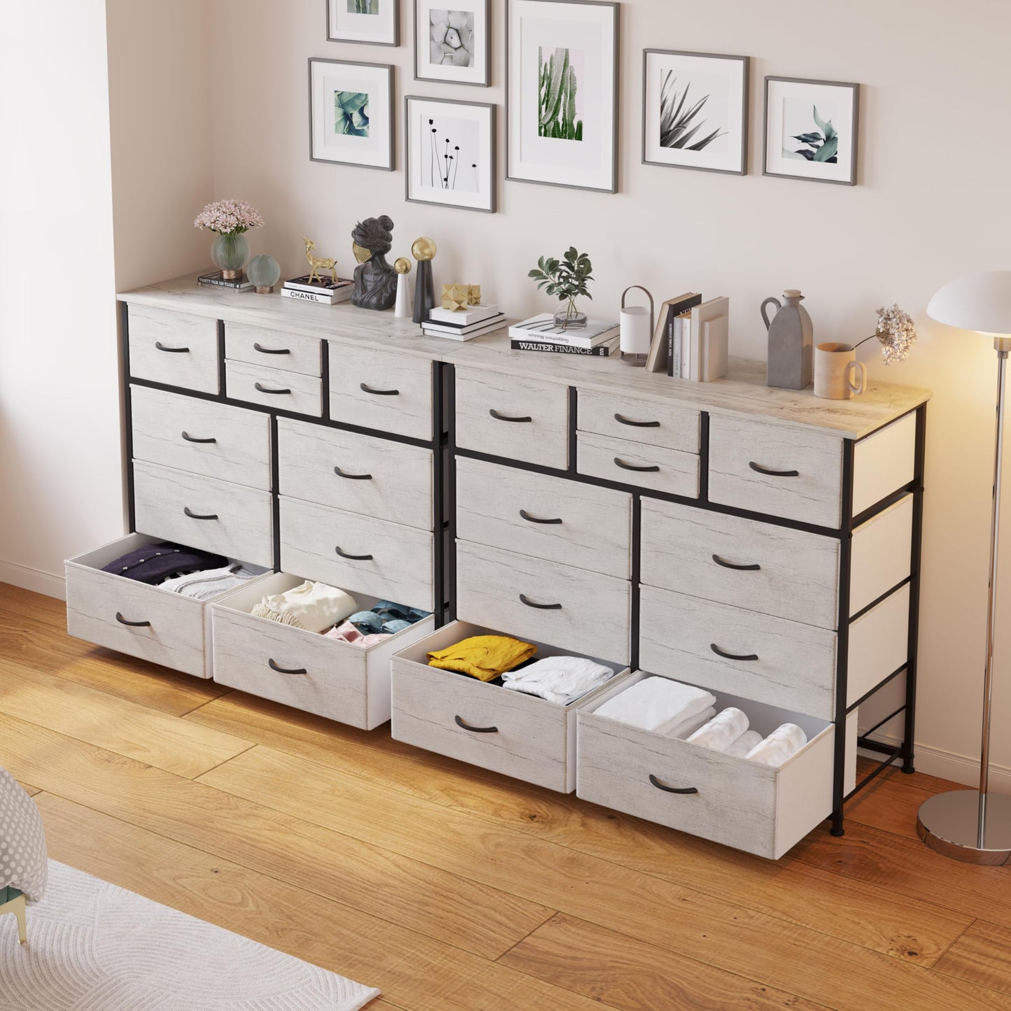 LUMTOK 10-Drawer Dresser, Fabric Storage Dresser Drawers for Bedroom, Hallway, Nursery, Closets, Steel Frame, Wood Top, Easy Pull Handle (Greige)