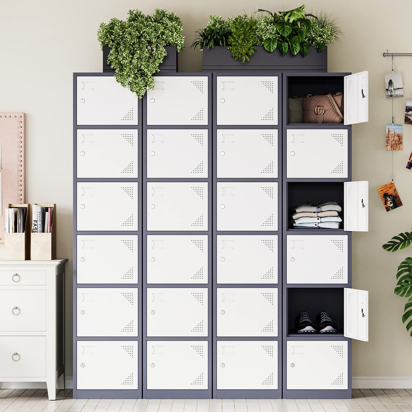 Letaya Metal Lockers for Employees,71" Steel Storage Cabinet with 6 Door Lockable for Office Staff,Home,Gym,School (Grey White)