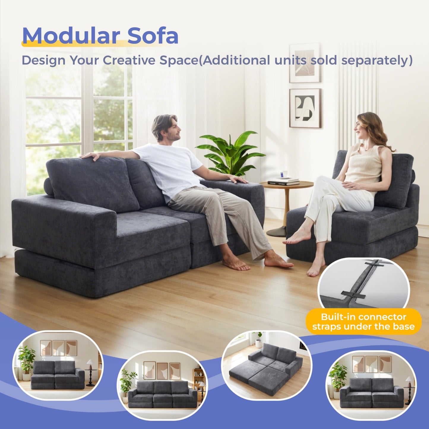 Jamdok 8 Inch Thick Upgraded Folding Mattress, L-Shaped Armrest Sleeper Chair Sofa, Floor Guest Bed, High Density Foam Couch,Gray (Right-Armrest)