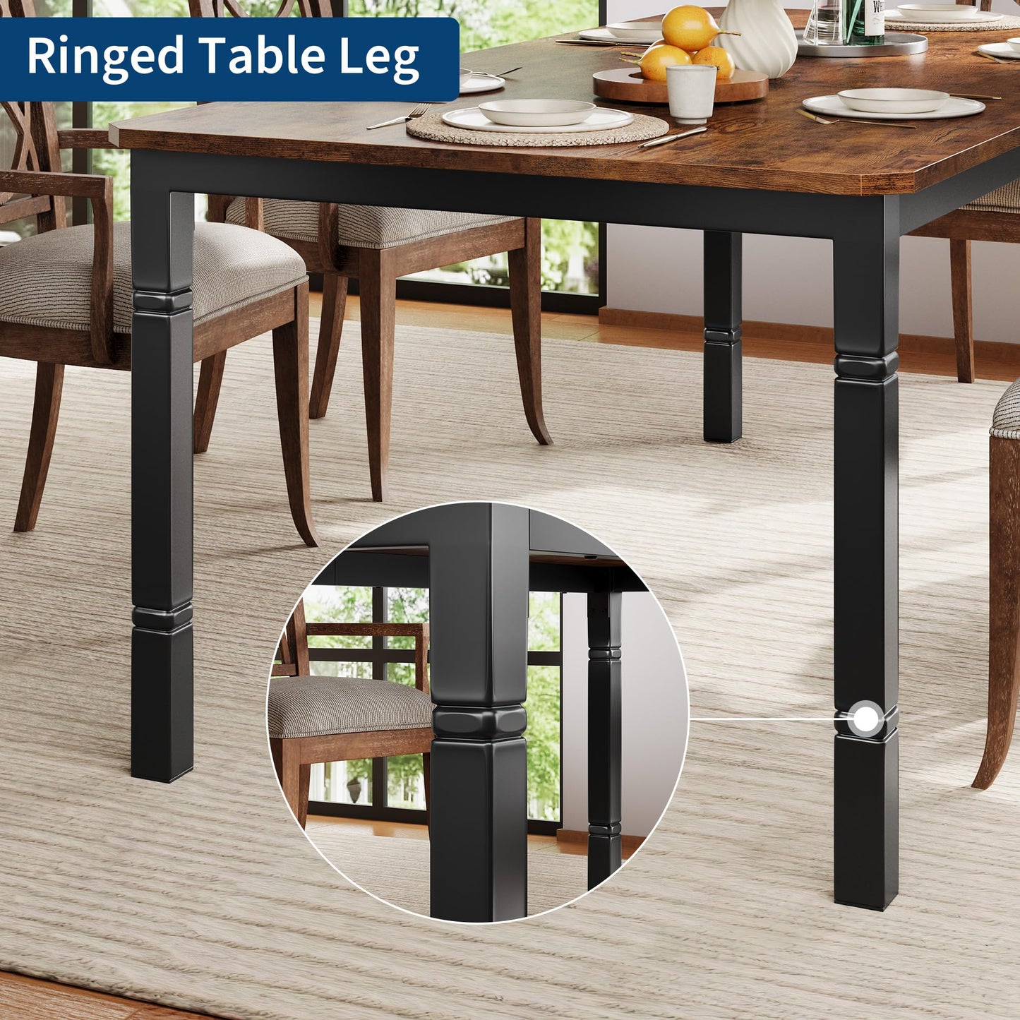 GAOMON Dining Table for 6-8 People - 78.7" Farmhouse Rustic Industrial Kitchen Table with Sturdy Metal Frame & Chamfered Corners, Wood Tabletop for Dining Room, Breakfast Nook, Small Space