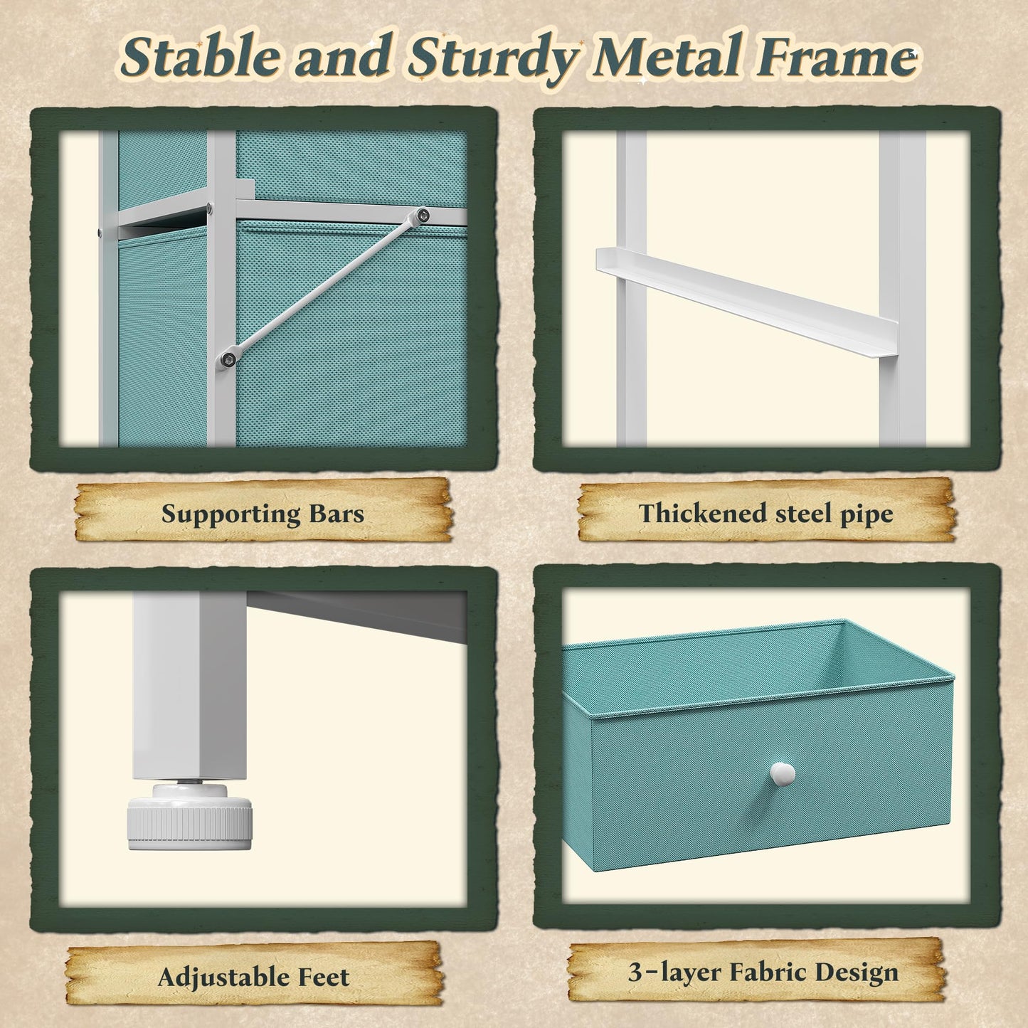 Romorgniz Tall Dressers for Bedroom with 12 Drawers, Fabric Storage Dressers & Chests of Drawers, Sturdy Metal Frame, Wood Top, Closet, Entryway, Bedroom Furniture (Turquoise)