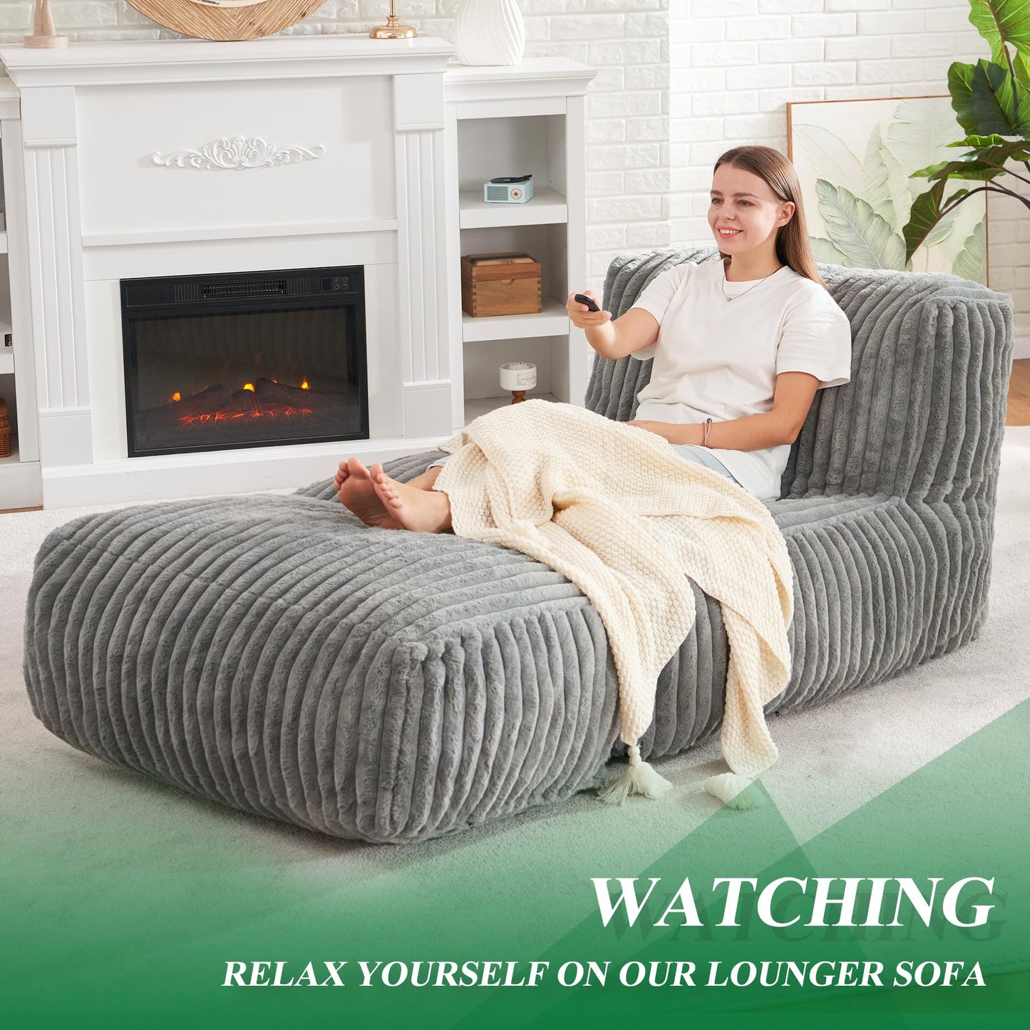 Hobestluk Big Bean Bag Lounger Chairs Large Beanbag Chair for Adults Bean Bag Sofa with Memory Foam Filled for Living Room, Bedroom or Balcony (Stripe Grey)