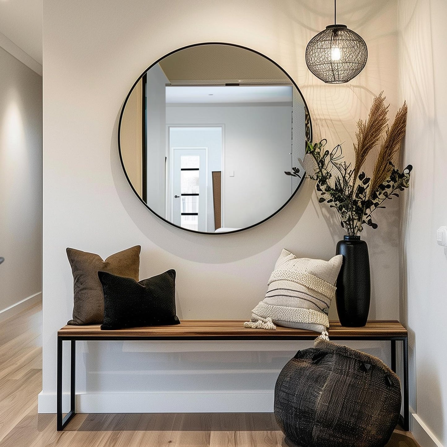 Sunniry Black Round Mirror, Round Mirror 24 inch, Black Circle Mirrors Metal Frame, Wall Mounted Mirrors for Living Room, Bathroom, Wall, Entryway, Rustic.