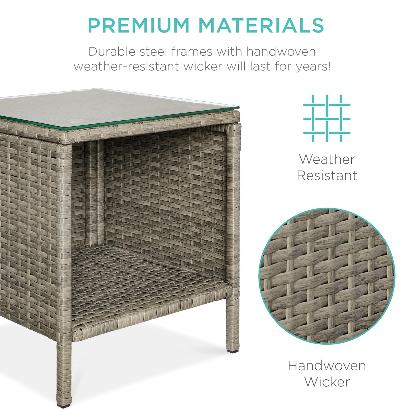 Best Choice Products 3-Piece Outdoor Wicker Conversation Bistro Set, Space Saving Patio Furniture for Garden w/Side Table - Taupe/Slate Green