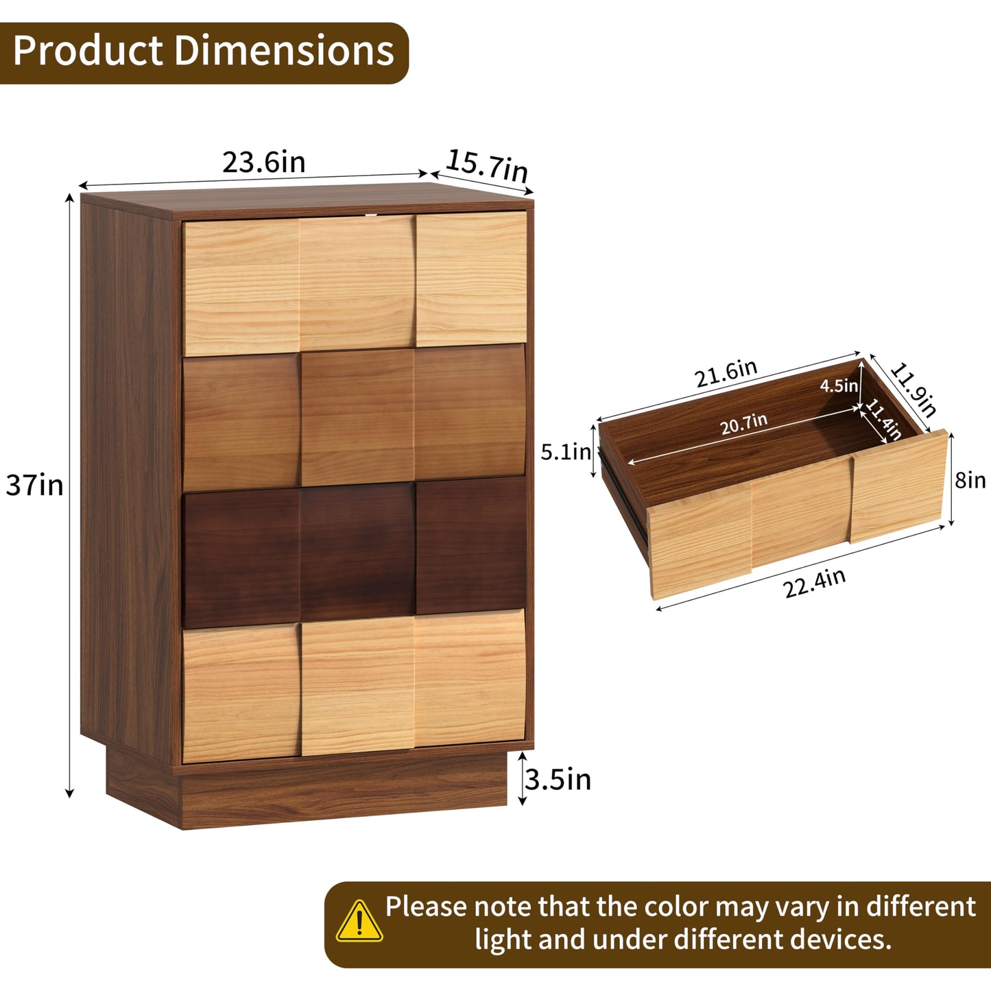 Lamohome 4 Drawer Dresser with Solid Wood Drawer Fronts, Chest of 4 Drawers Modern Wood Dresser with Artistic Gradient Finish for Bedroom & Living Room (1 Set)
