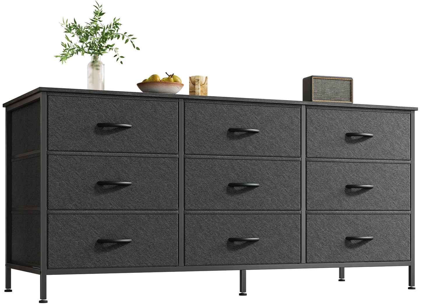 Huuger 9 Drawer Dresser, 47 Inch Dresser TV Stand for 50, 55 Inch TV, Entertainment Center with Drawers, Fabric Chest of Drawer for Bedroom, Closet, Black