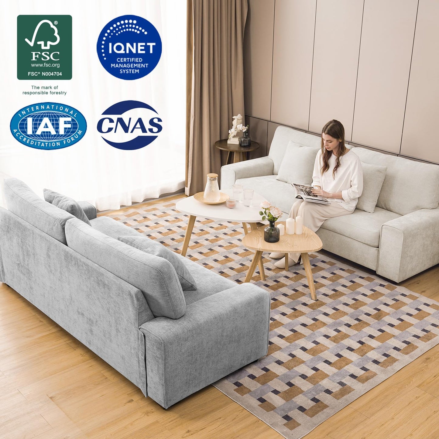 DOPEDIO Modern Loveseat Sofa for Living Room,Chenille Recliner, Removable Cover, Spring Cushions, Solid Wood Frame, Easy Assembly for Small Spaces (88.58inch，Light Gray)