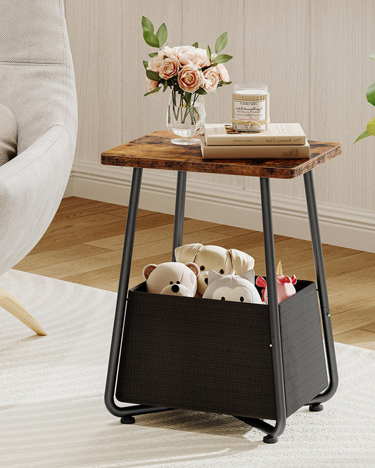 CHOEZON Small Side Table, Nightstand with Detachable Oxford Fabric Basket, Bedside Table, for Small Spaces, End Table, for Nursery, Living Room, Bedroom, Rustic Brown TBZ13BF