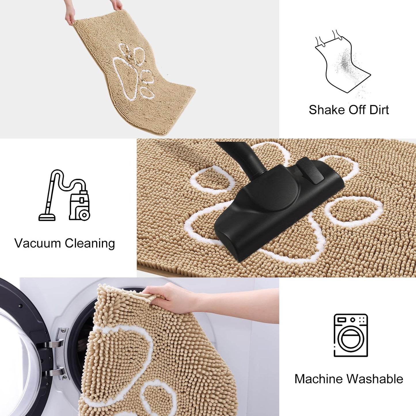 Smiry Dog Door Mat for Muddy Paws, Absorbent Dirt Trapper Non Slip Quick Dry Washable Chenille Mat for Mud Dogs, Entry Rug for Indoor and Outdoor (30x20 Inches, Beige)