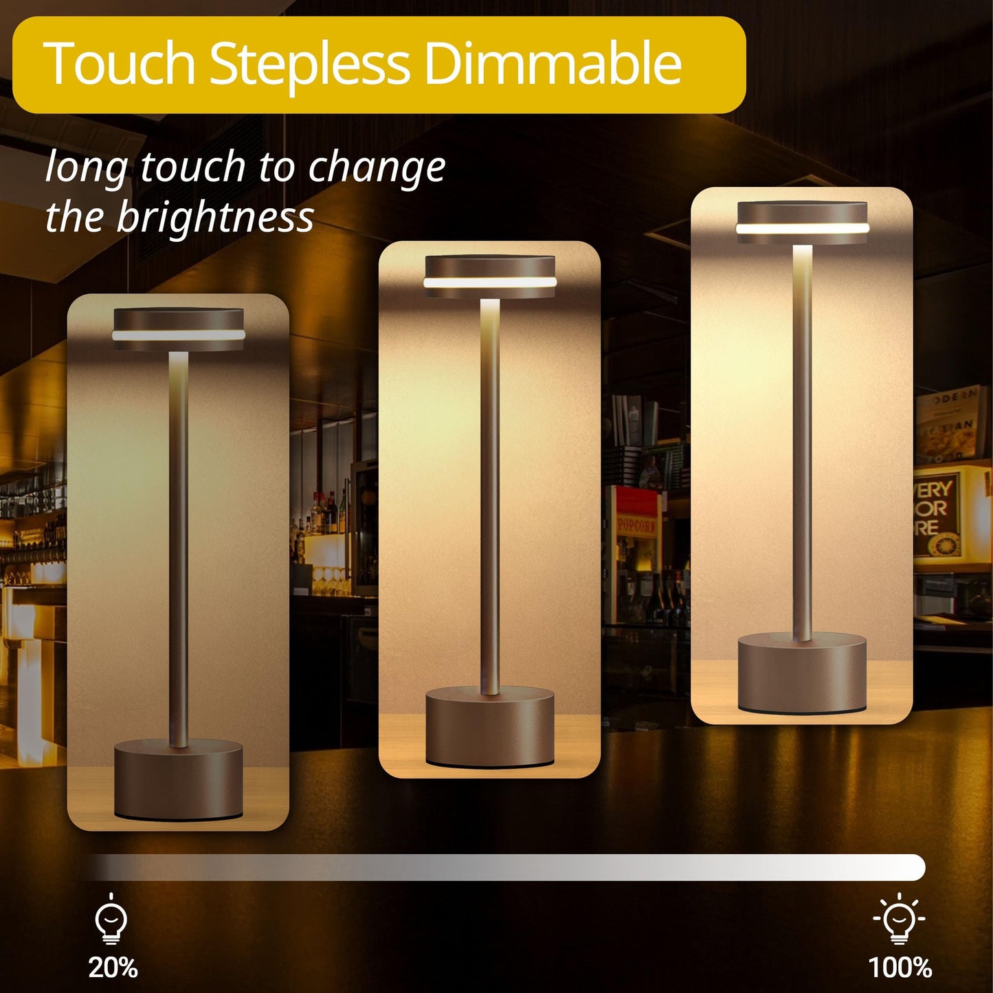 OFiSEXPT Energy Efficient Portable Rechargeable Bedside Lamp, Touch Stepless Dimmable, Cordless Table Lamp Perfect for Home, Bedroom, Hotel, Restaurant, Bar, Outdoor, 1 Pack (Coffee)
