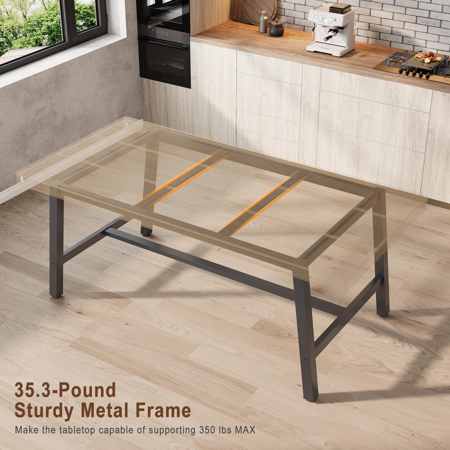Industrial Dining Table for 6-8 People, 70.87" Long Wooden Kitchen Table with Sturdy Metal Frame & Rustic Brown Finish (Nature Wood, 70.87" Long)